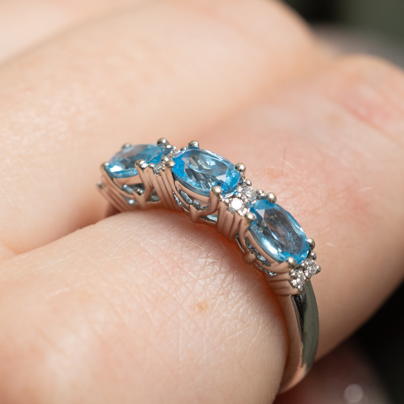 1.00ctw Three Stone Blue Topaz & Diamond Ring in Sterling Silver | Size 7 | Elegant Birthstone Jewelry for Women | Perfect Gift for Anniversary, Birthday & Special Occasions