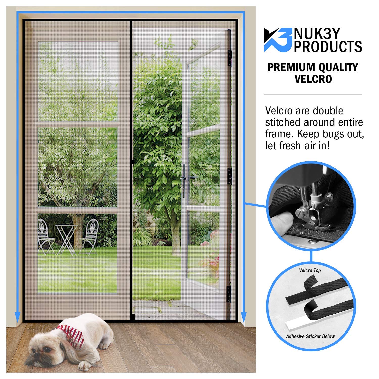 Upgraded Magnetic Screen Door Mesh Curtain - Fiberglass Design with Full Frame & Strong Velcro (60