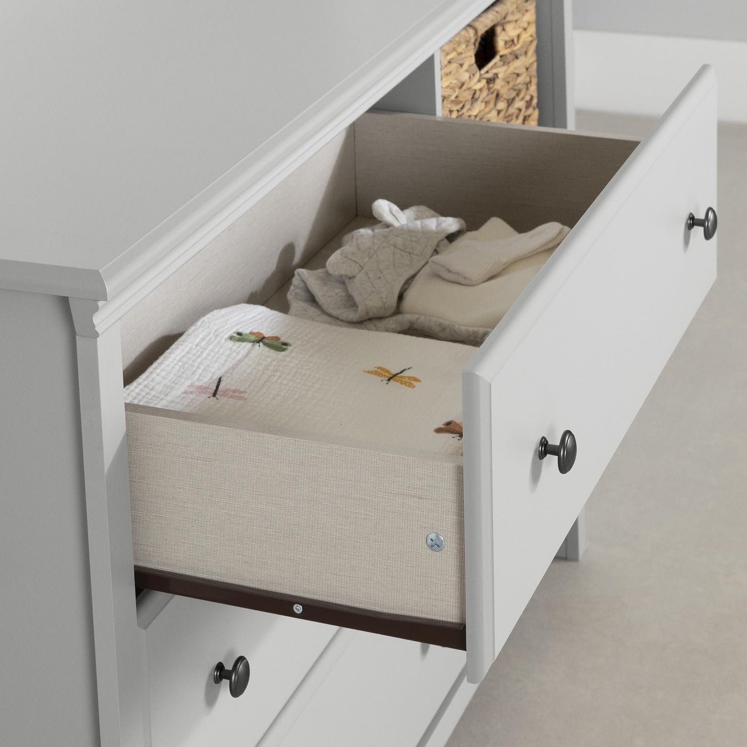 South Shore Cotton Candy 3-Drawer Dresser with Baskets, Soft Gray - Modern Kids Bedroom Storage Solution for Clothes, Toys & Nursery Organization