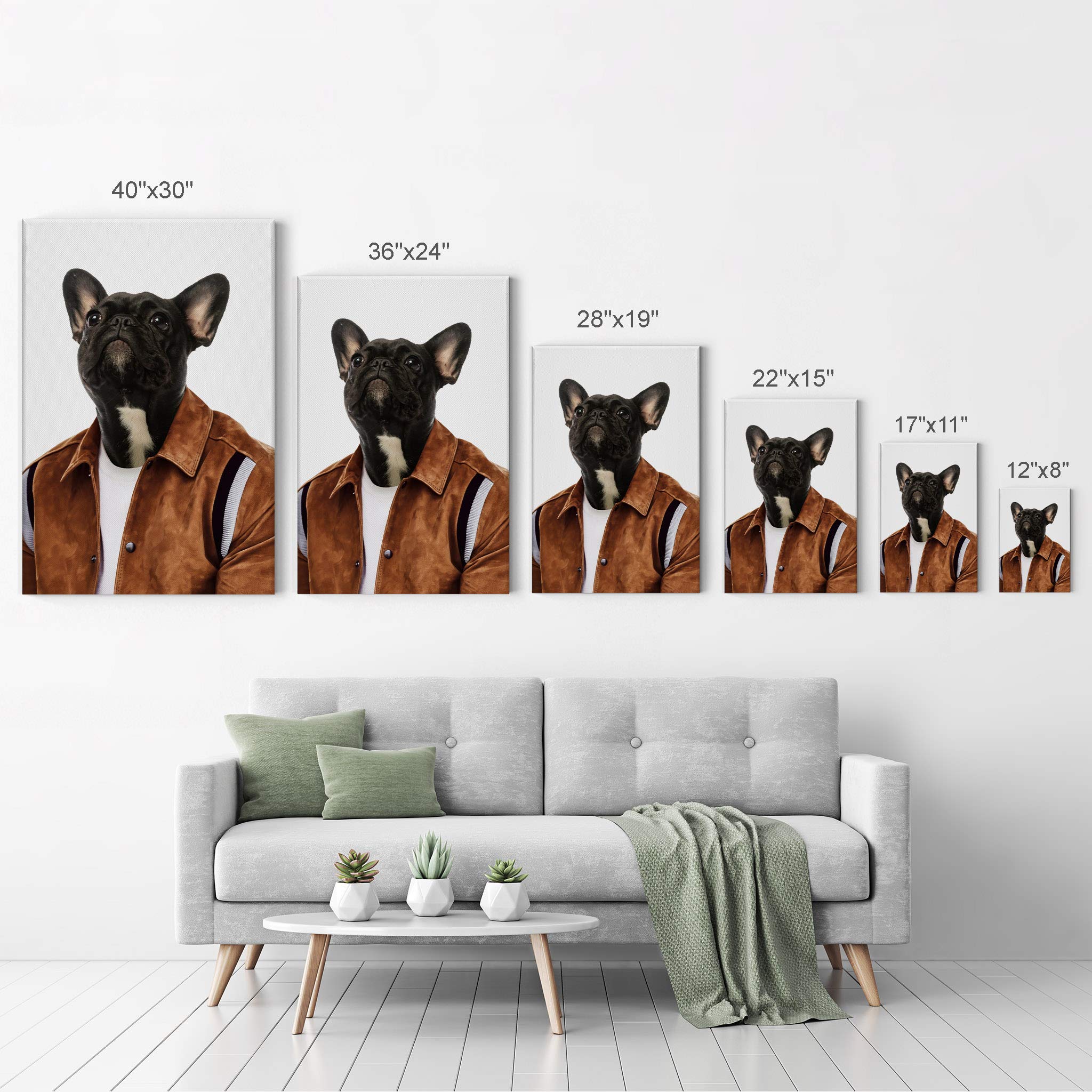 French Bulldog Portrait Canvas Wall Art - Brown Jacket Pet Painting for Dog Lovers, Ready to Hang 40x30 - Perfect Gift for Pet Owners, Home Decor for Living Room, Bedroom & Nursery