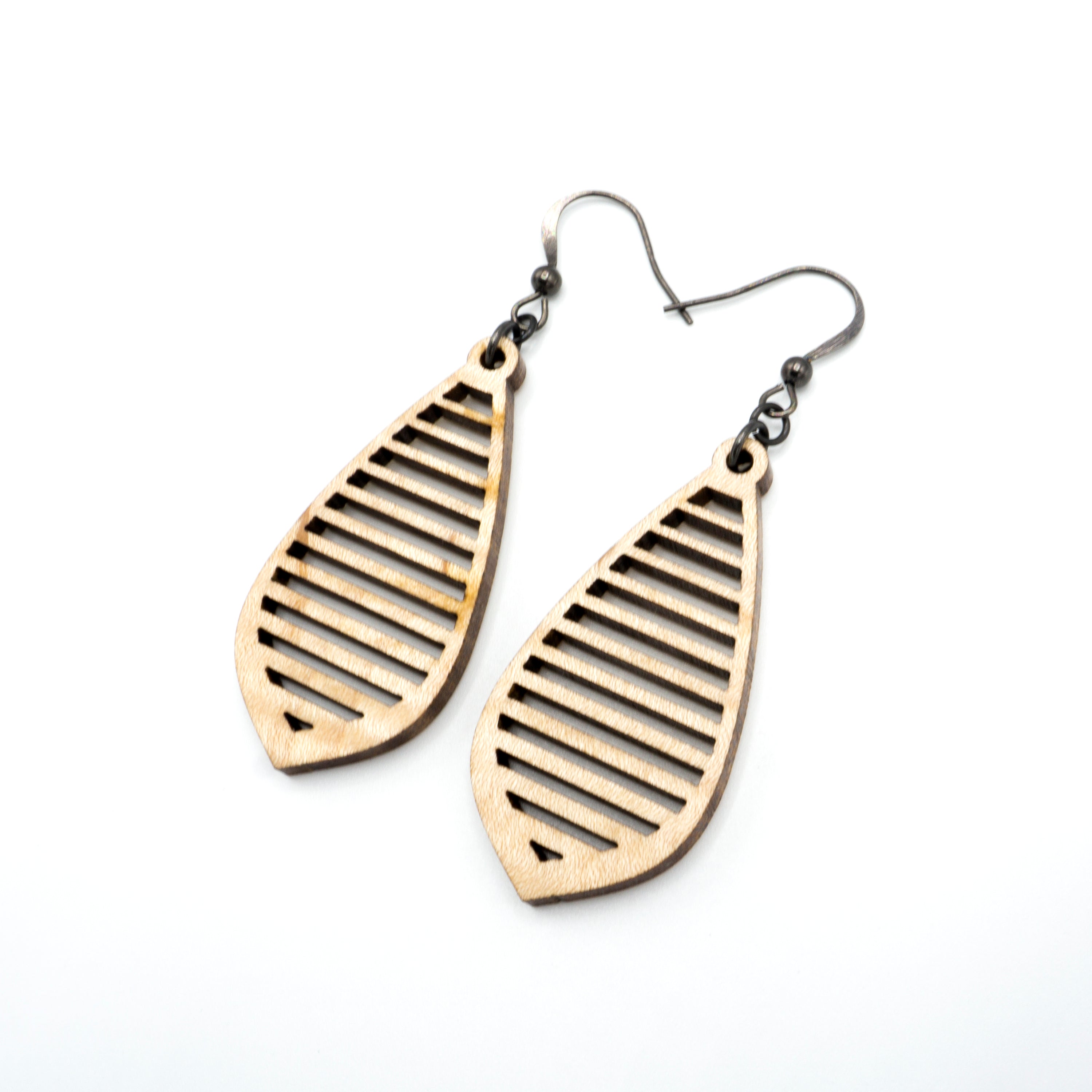 Gem Point 10 [S] - Handmade Curly Maple Wood Earrings | Lightweight Dangle Earrings for Women | Perfect for Boho, Casual & Office Wear