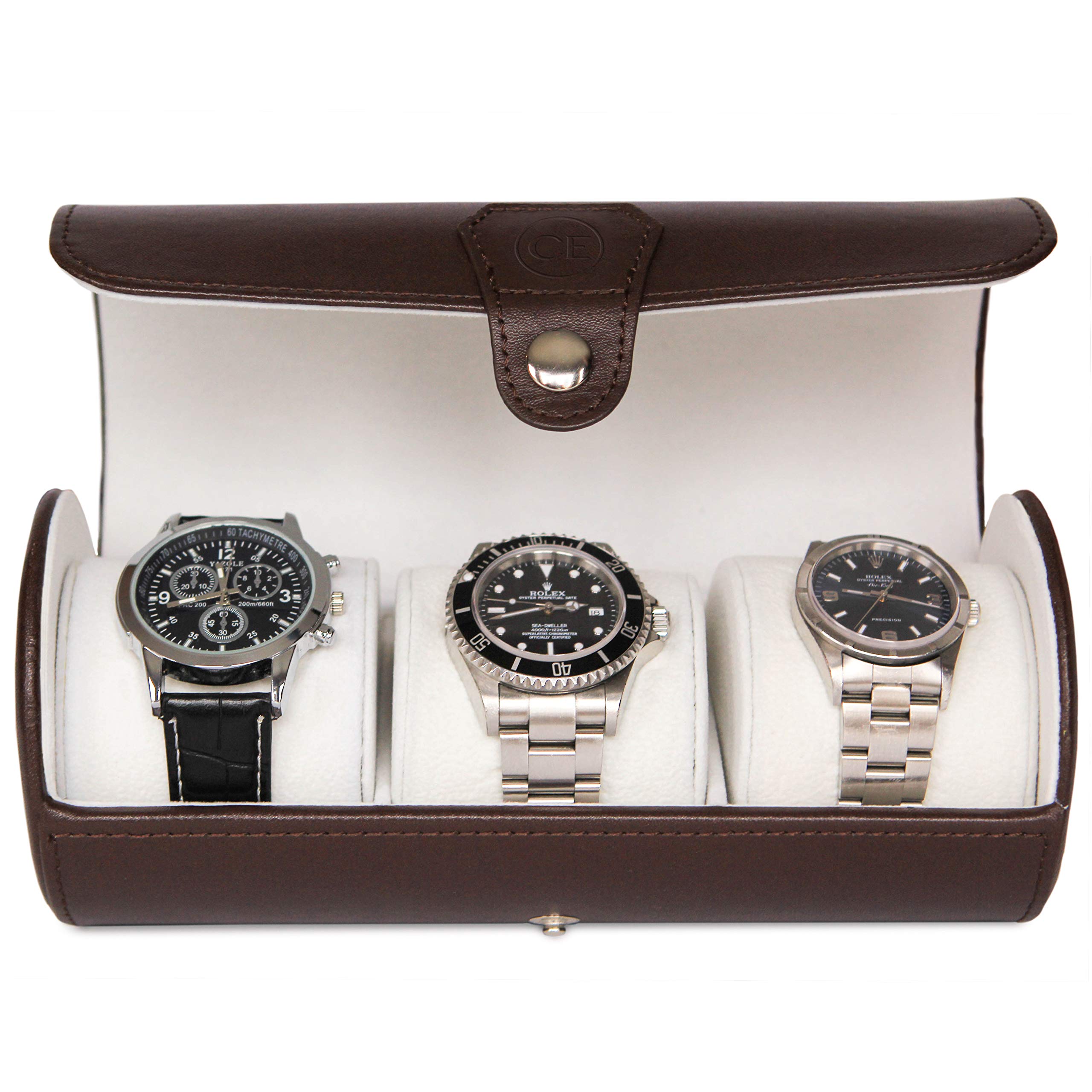 Premium Vegan Faux Leather Watch Case Roll Organizer - Travel Watch Display & Storage Holder for Men's Luxury Watch Collection (Brown) | Perfect for Business Travel, Watch Enthusiasts & Gift Giving