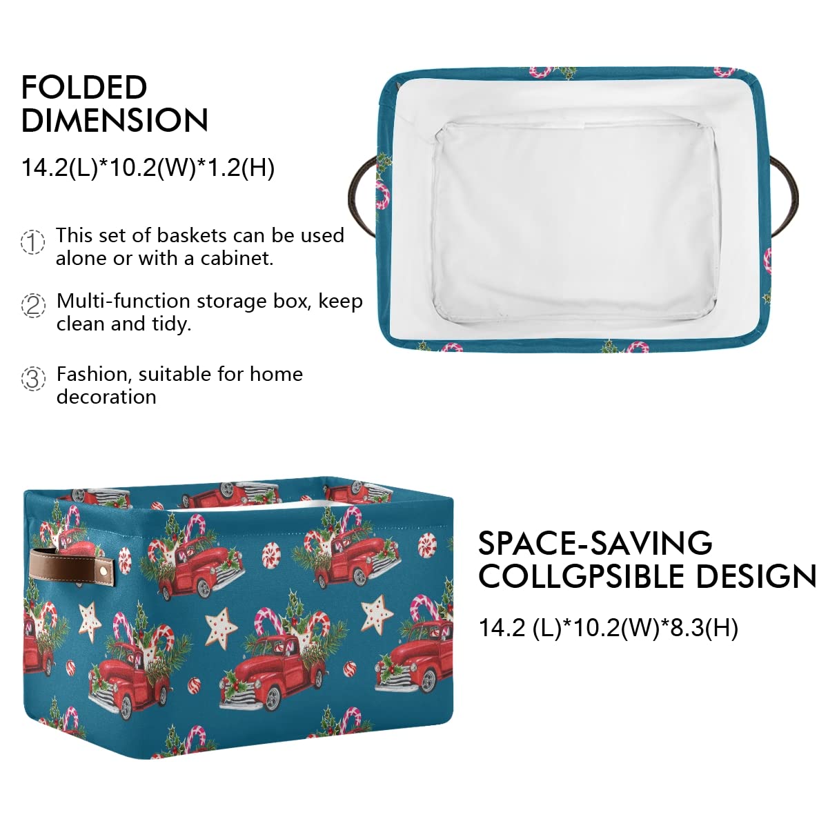 Christmas Toy Model Truck Collapsible Storage Bin - Waterproof Canvas Rectangle Basket with Handles for Nursery Toys, Books & Home Organization | Perfect for Closet Shelves, Bedroom, Living Room & Holiday Decor