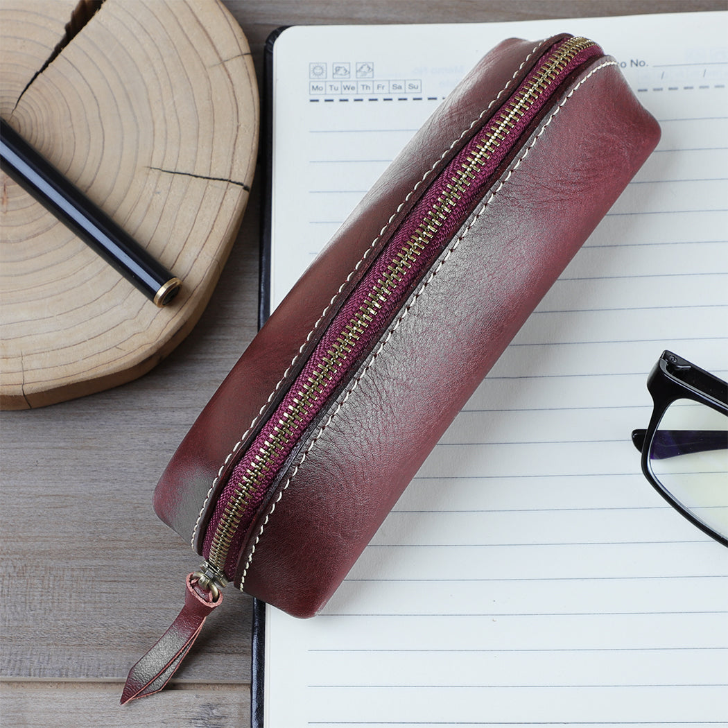 Handmade Unisex Leather Glasses Case & Pen Holder - Premium Eyewear and Writing Accessories Organizer for Travel, Office, and Daily Use