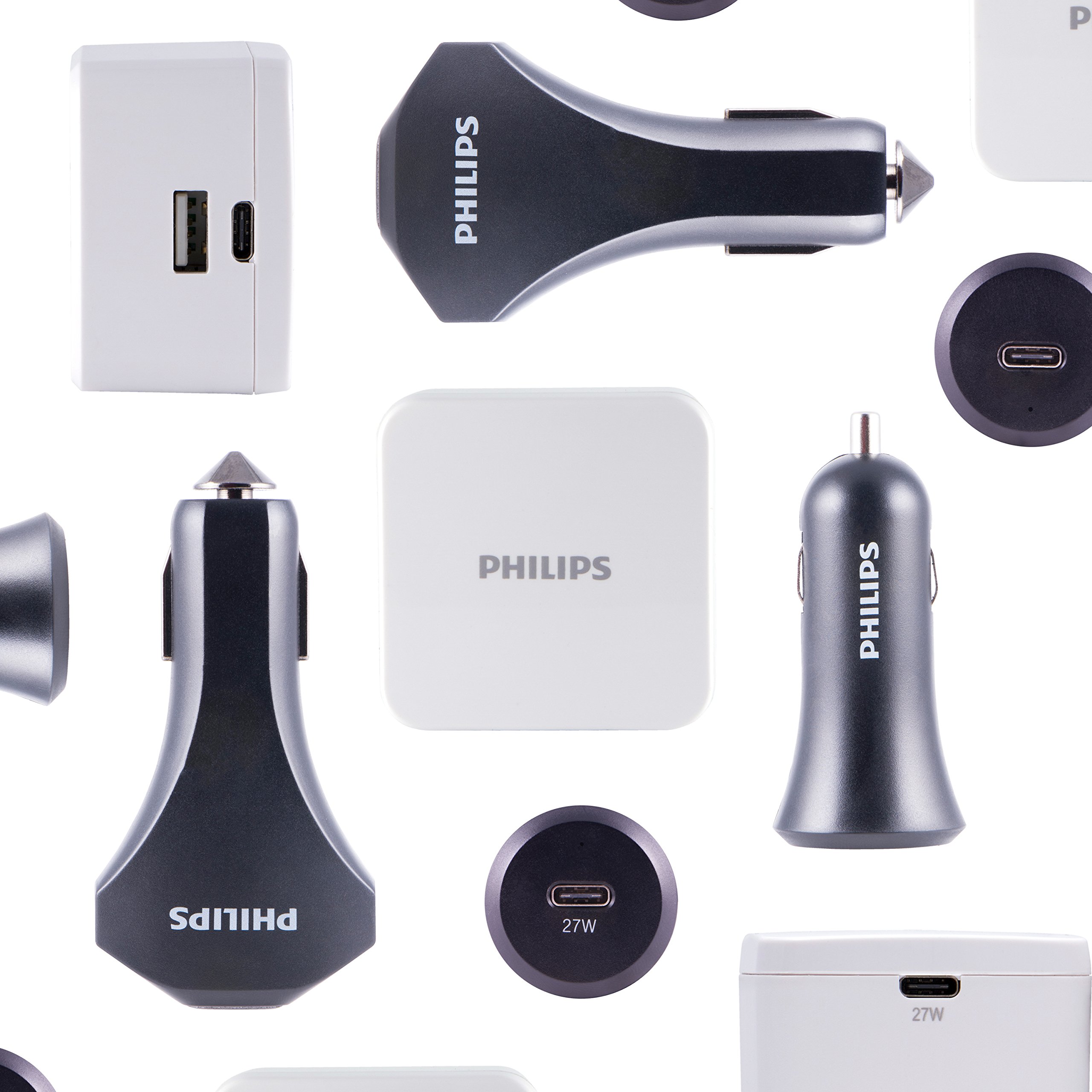 Philips 27W USB C Car Charger Fast Charging Adapter - Dual Port Cigarette Lighter Phone Charger for iPhone 16/15 Series, Samsung Galaxy, iPad & More - Perfect for Road Trips & Daily Commute (Black, DLP2559Q/37)