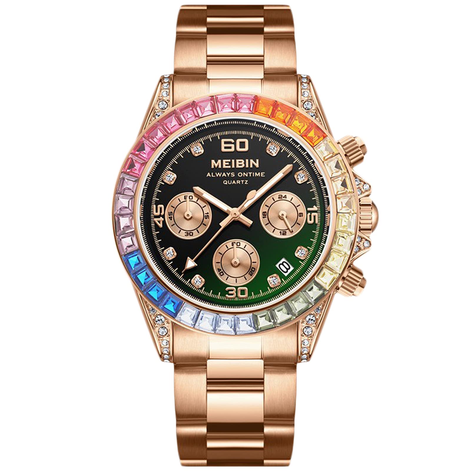 RORIOS Women's Chronograph Analog Quartz Watch - Stainless Steel Strap, Waterproof, Rhinestone Accents - Perfect for Business, Office & Formal Occasions