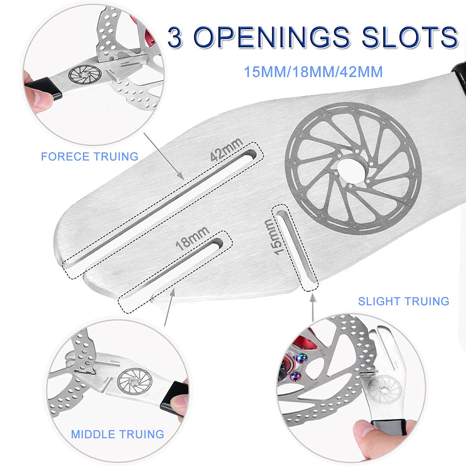 JONMON Bike Rotor Truing Fork - 3-Slot Disc Brake Alignment Wrench with Adjustable Depths | Brake Disc Flattening & Gap Correction Tool | Perfect for Mountain & Road Bike Maintenance | Ideal for Professional Repairs & DIY Bike Tuning