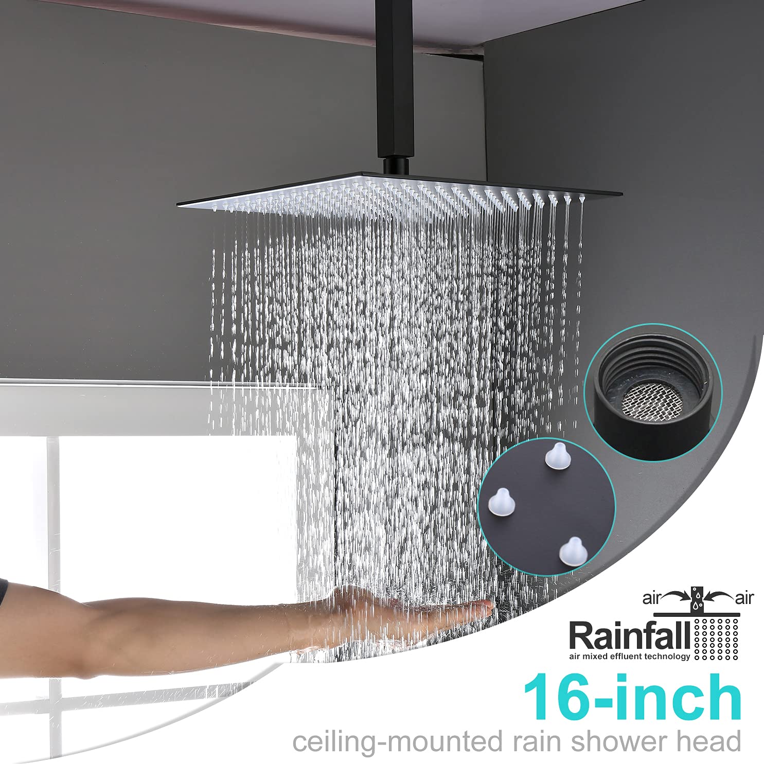 Premium Matte Black Shower System - 16