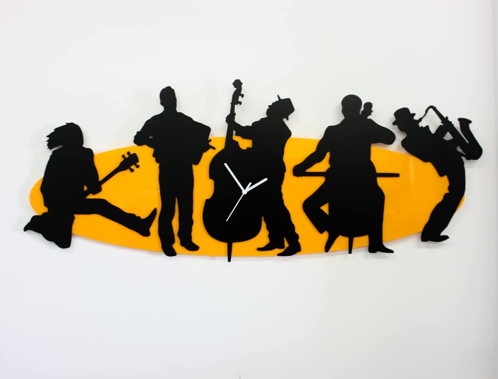 Jazz Band Silhouette Wall Clock - Large Decorative Clock for Living Room, Bedroom & Office - Perfect for Music Lovers & Jazz Enthusiasts
