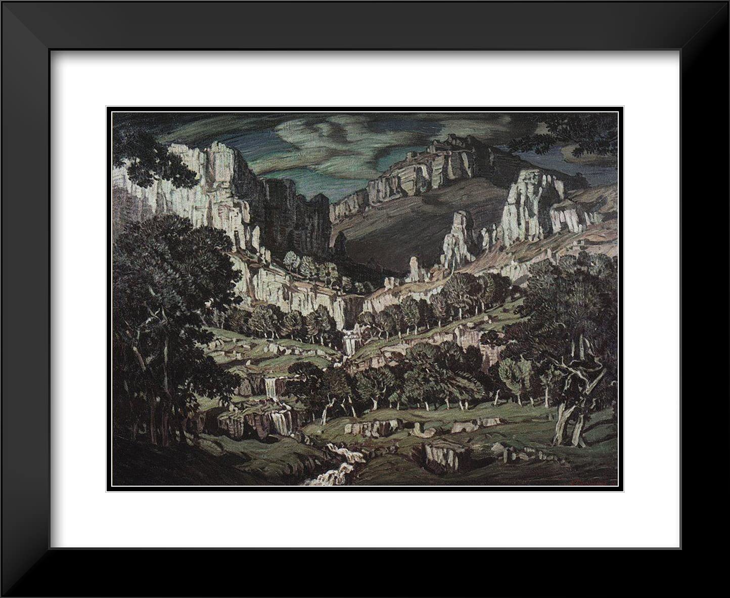 Konstantin Bogaevsky Flow Fantastic Landscape - 24x20 Inch Black Modern Framed Art Print with Double Matting | Wall Decor for Living Room, Bedroom & Office