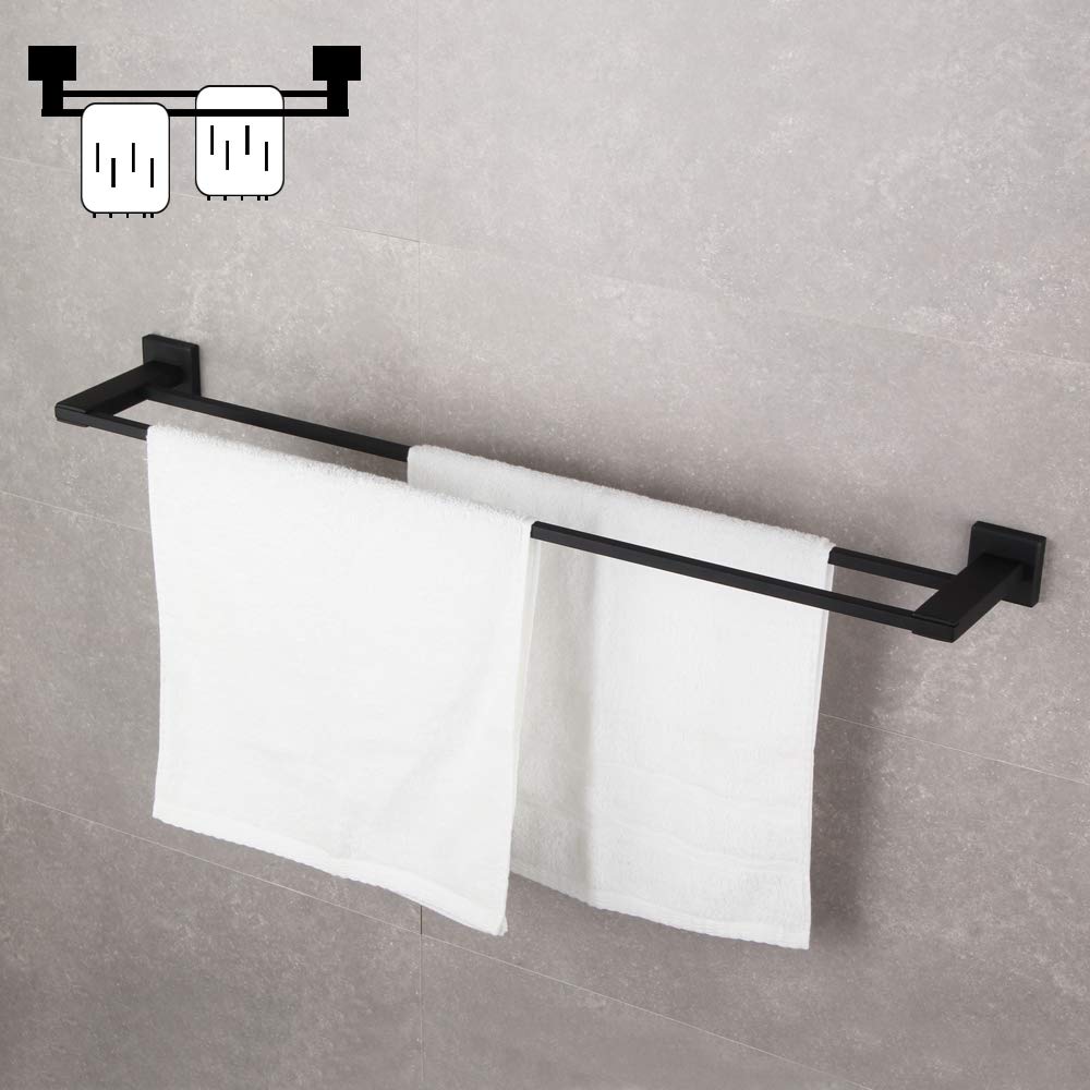 GERZWY 30-Inch Double Bathroom Towel Bar - Stainless Steel Wall Mounted Towel Rack - Modern Matte Black Finish - Perfect for Bathroom, Spa, or Laundry Room Organization