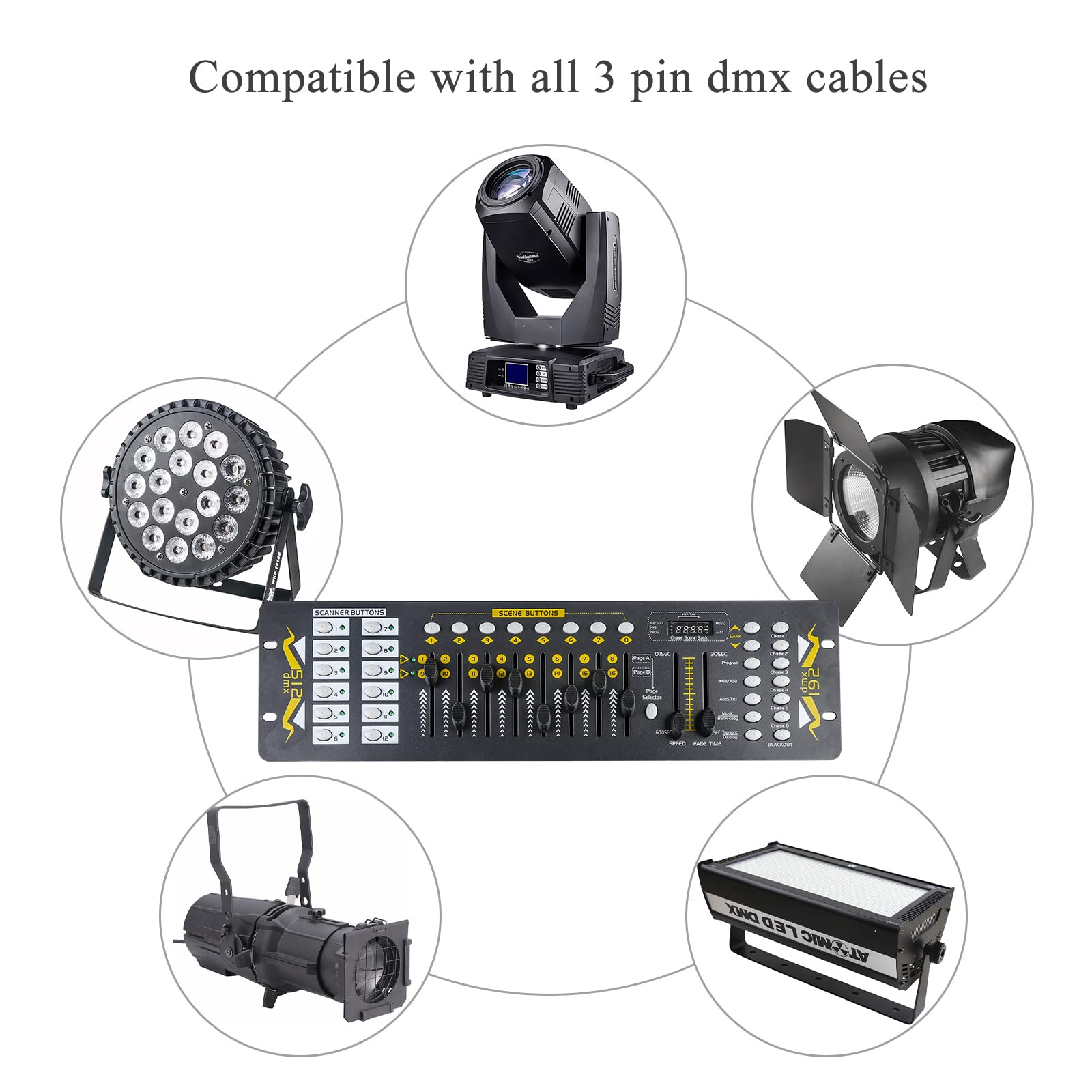 192-Channel DMX512 Lighting Controller for DJ & Stage Lights - Professional DMX Console with XLR Cables | Perfect for Nightclubs, Concerts, and Live Events