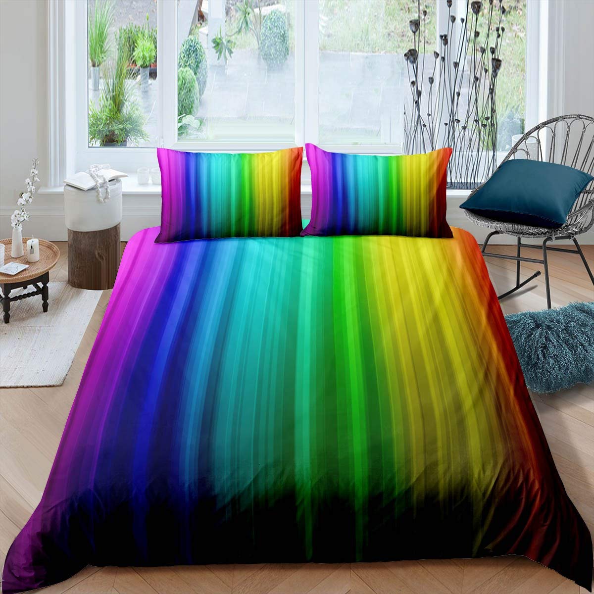 Erosebridal Rainbow Bedding Set - Iridescent Striped Comforter Cover & Duvet Cover Set, Colorful Twin Size Quilt Cover for Girls & Women (2-Piece) | Modern Girly Room Decor for Bedroom, Dorm, Guest Room