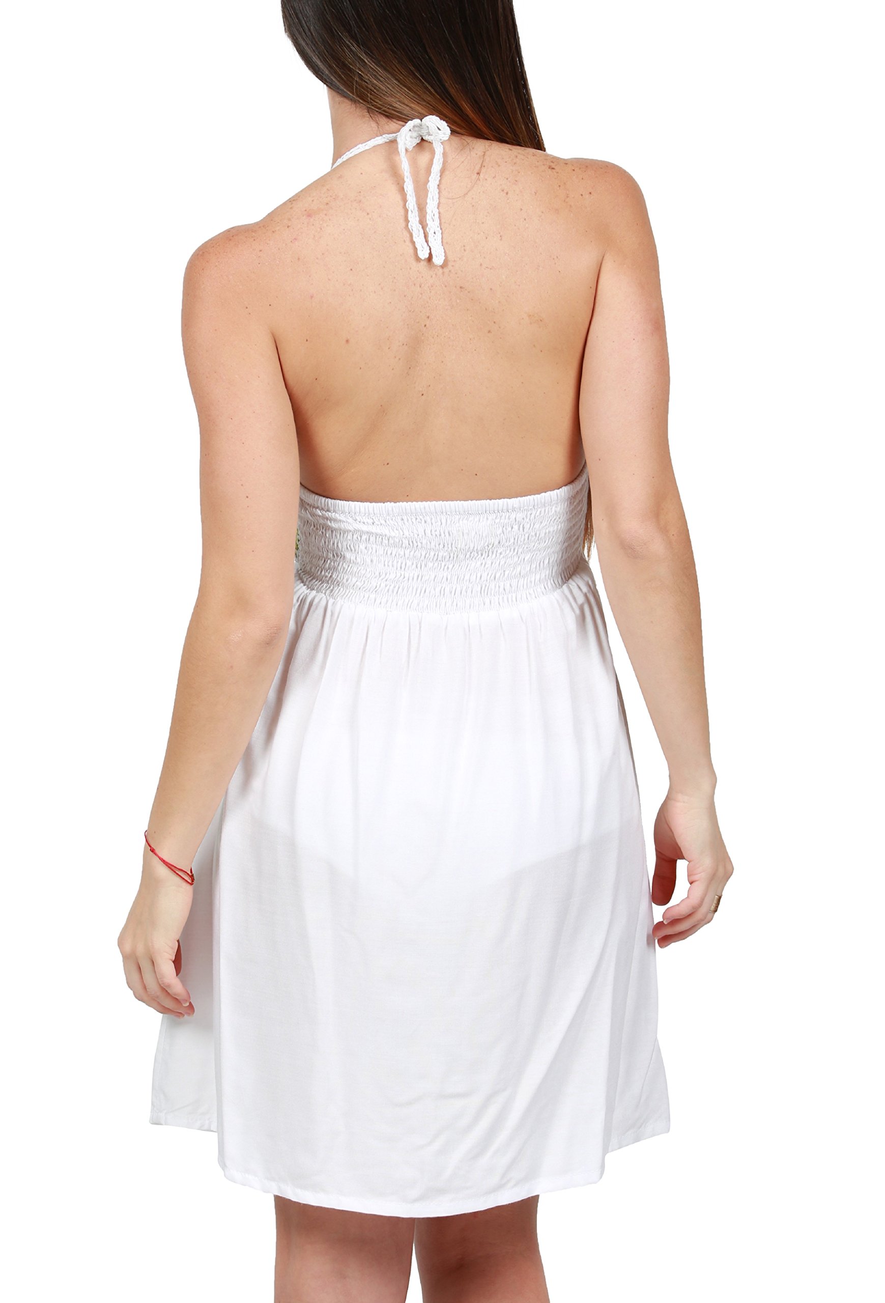 INGEAR Women's Crochet Backless Bohemian Beach Dress - Summer Embroidered Halter Maxi Dress for Beach Vacation, Music Festival & Boho Party
