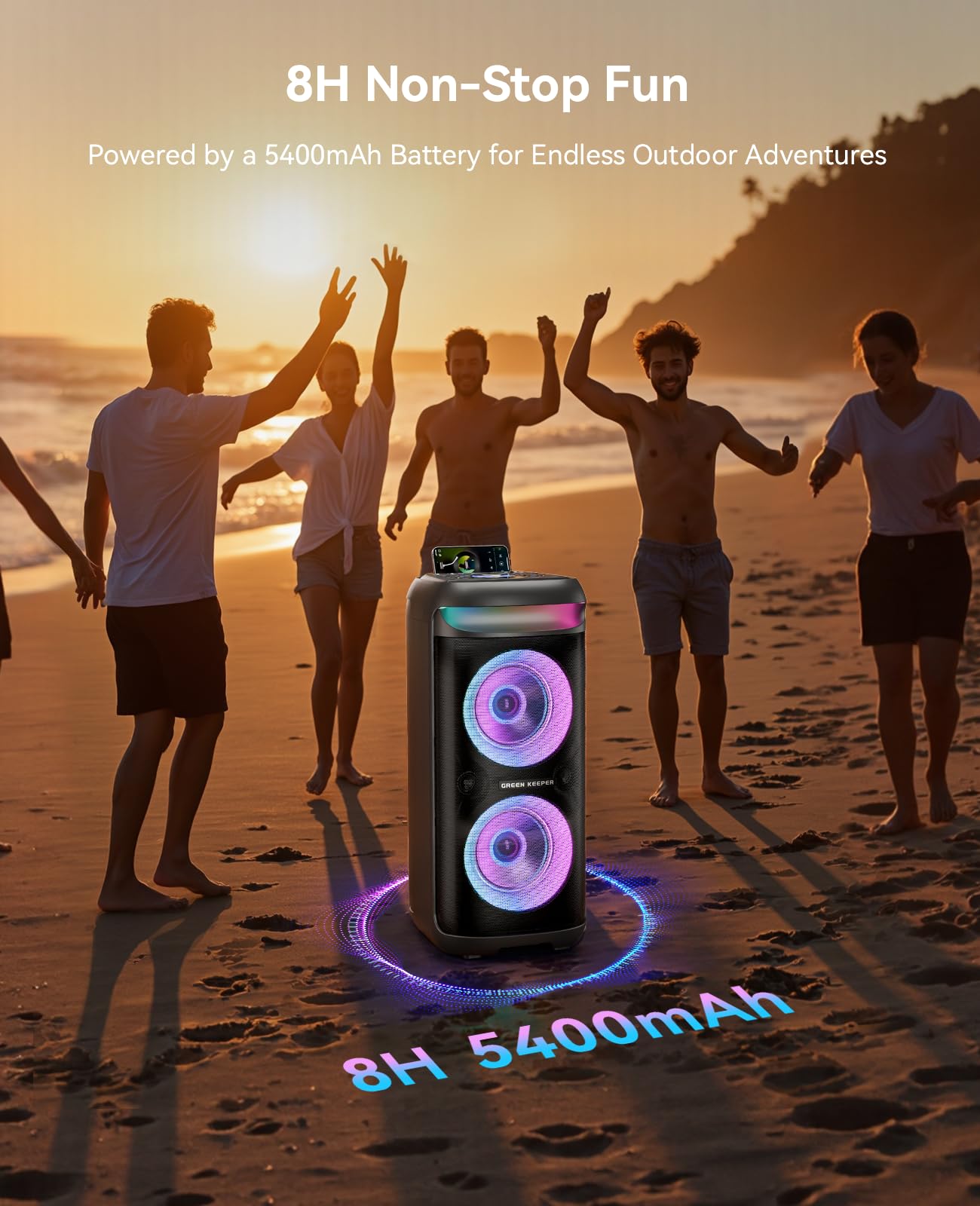 Portable Bluetooth Karaoke Machine with 2 Wireless Microphones - 400W Peak Power PA System, 6.5'' Speaker & LED Disco Lights - 5400mAh Battery for Indoor/Outdoor Parties, Home Singing & Entertainment
