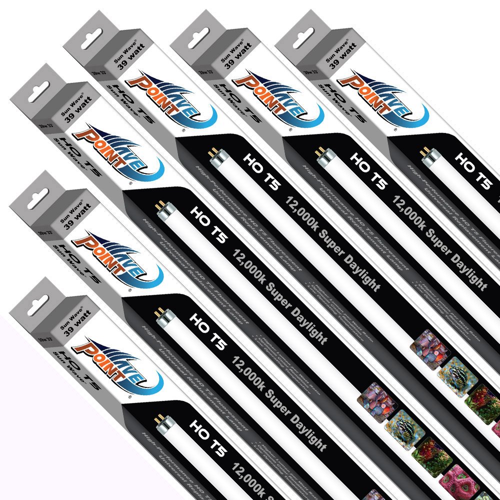 Wave Point 6-Pack Sun Wave HO T-5 39-Watt Universal Aquarium Light Bulbs for Saltwater & Freshwater Fish Tanks - Perfect for Coral Growth and Planted Aquariums
