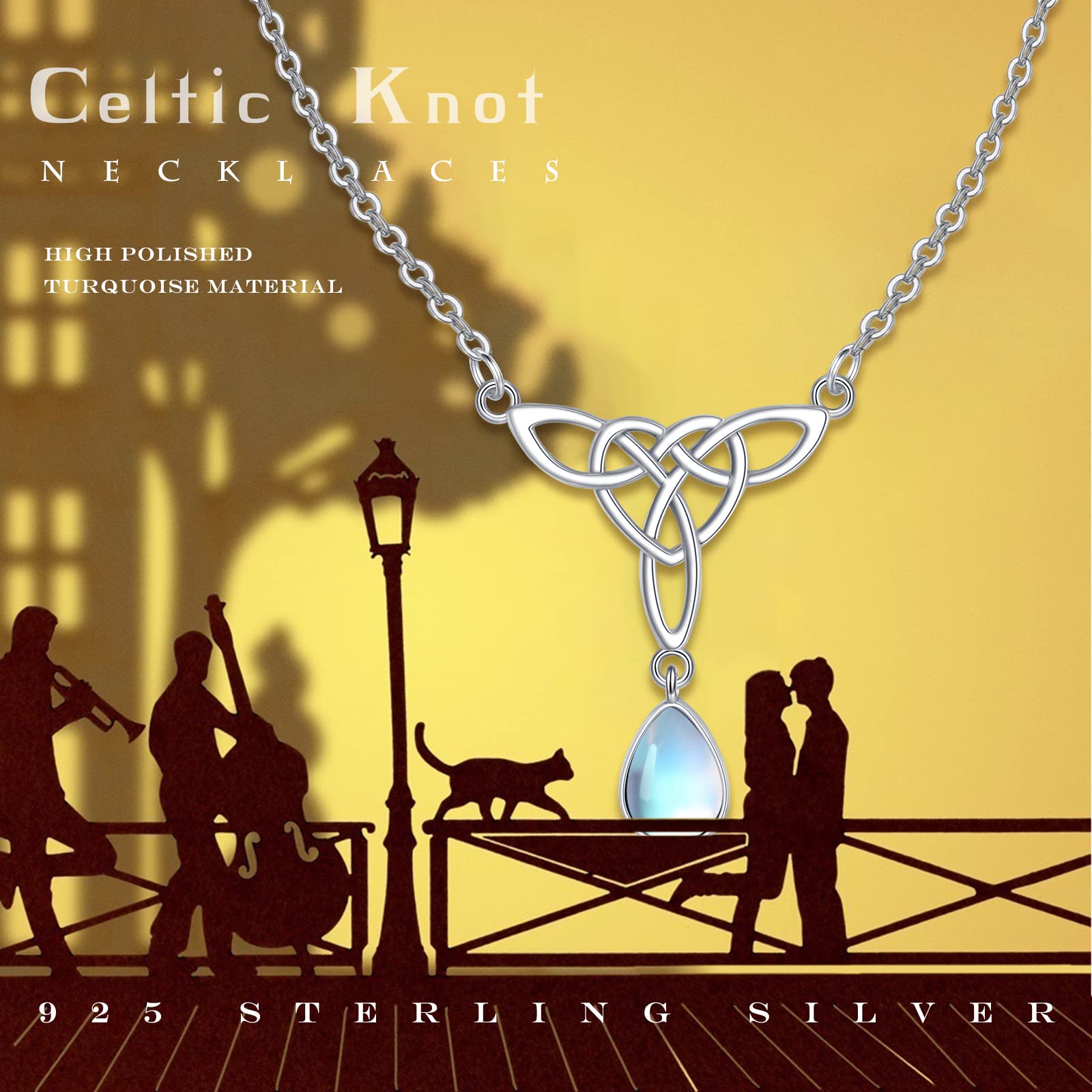 925 Sterling Silver Celtic Knot Necklace with Moonstone & Turquoise Pendant - Elegant Jewelry Gift for Women, Birthday, Christmas | Boho Style, Spiritual Healing, Everyday Wear