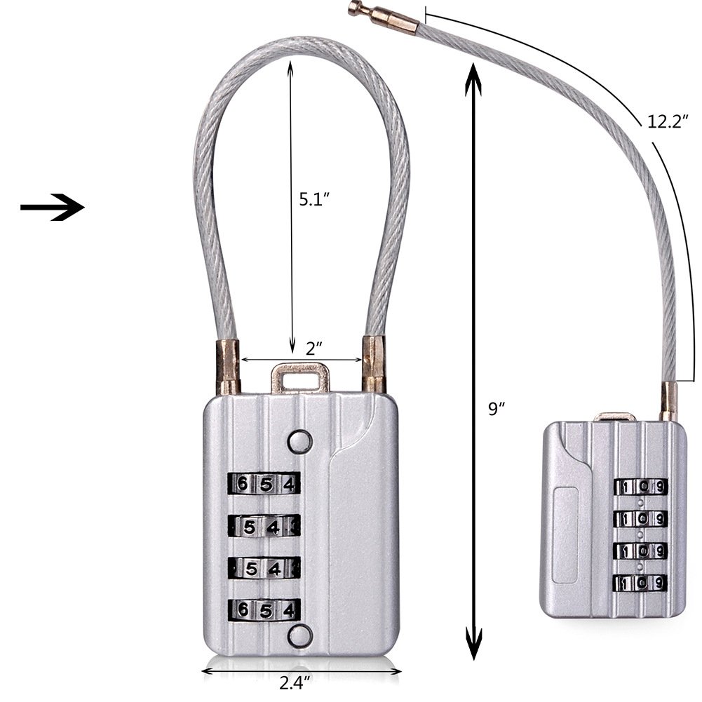 SEPOX 4-Digit Resettable Combination Travel Lock - 21mm Cable Luggage Lock for Suitcases, Backpacks & Gym Lockers - Secure Filing Cabinets, Toolboxes & Cases - Silver (2-Pack) | Perfect for Travel, School & Office Security