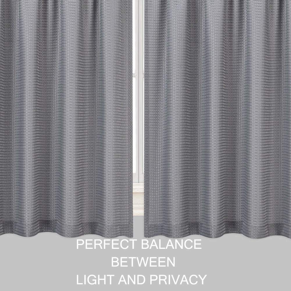 CAROMIO Grey Waffle Woven Kitchen Curtains - 30 Inch Textured Short Tier Window Treatment for Bathroom, Cafe & Farmhouse Style Decor | Perfect for Kitchen Windows, Small Bathrooms & Coffee Shops