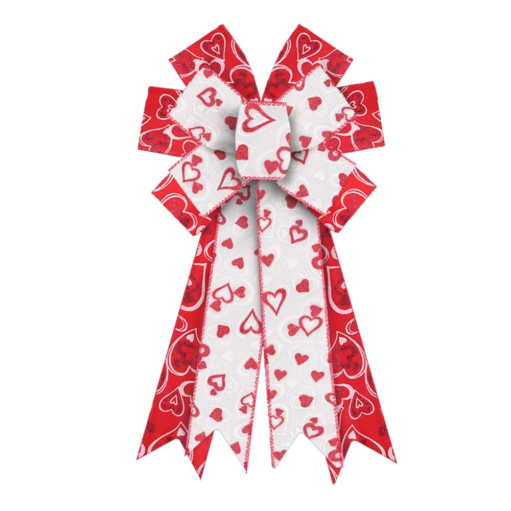 Valentine's Day Wreath Bows - Red & White Heart Burlap Ribbon Bows for Wreaths, Tree Toppers, Home Decor - Indoor & Outdoor Decoration for Valentine's Day, Weddings, Parties & Seasonal Wreath Ornaments