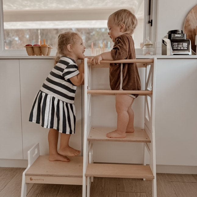 JALA Deluxe Adjustable Wooden Learning Tower for Toddlers - Safe Kitchen Step Stool with Rectangle Handle | Perfect for Baking, Cooking & Countertop Activities