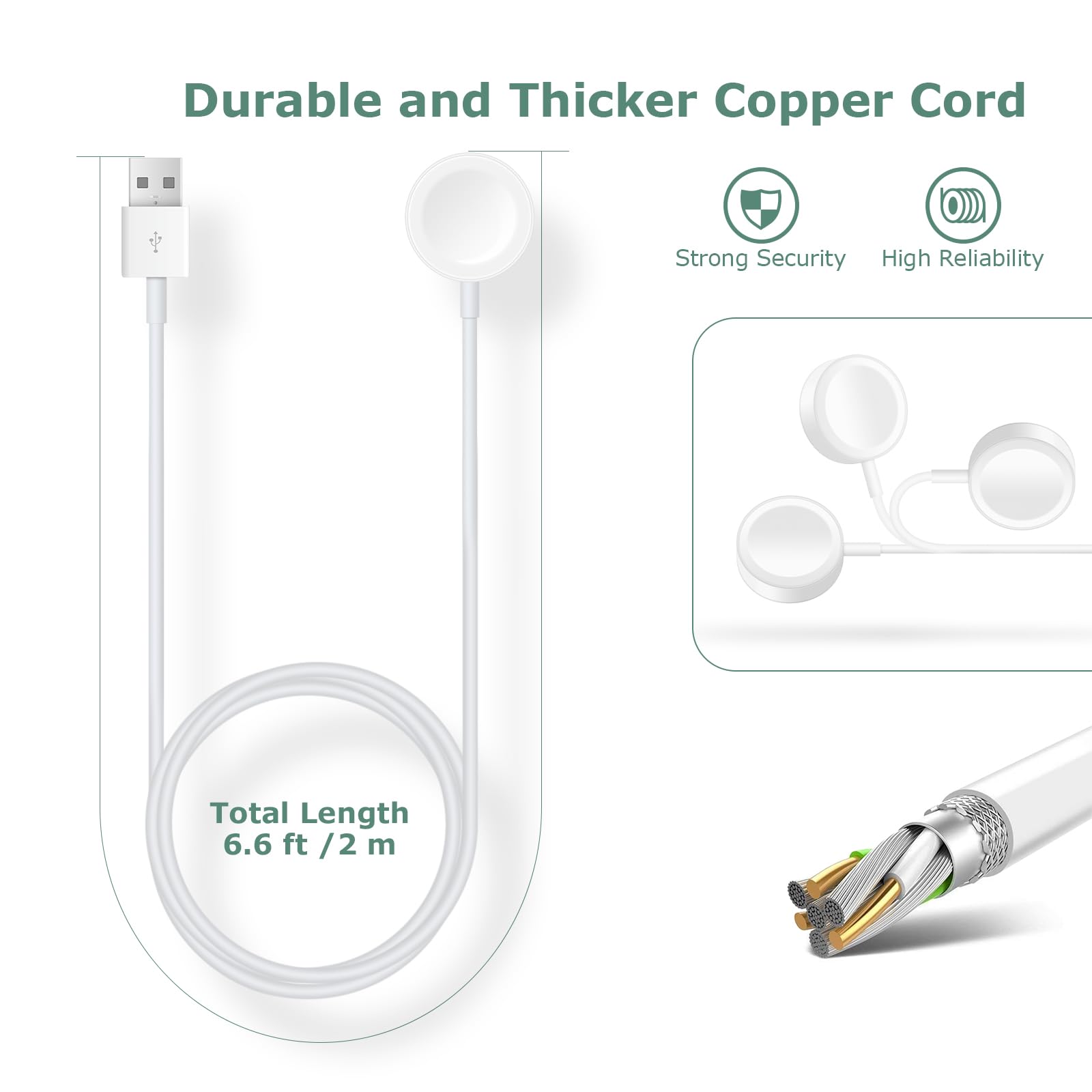 DDUAN Upgraded 6.6ft Wireless Watch Charger - Fast Magnetic Charging Cable for Apple Watch Series 9/8/7/6/SE/Ultra, Samsung Galaxy Watch 5/4/3 - Perfect for Travel, Office & Nightstand Charging