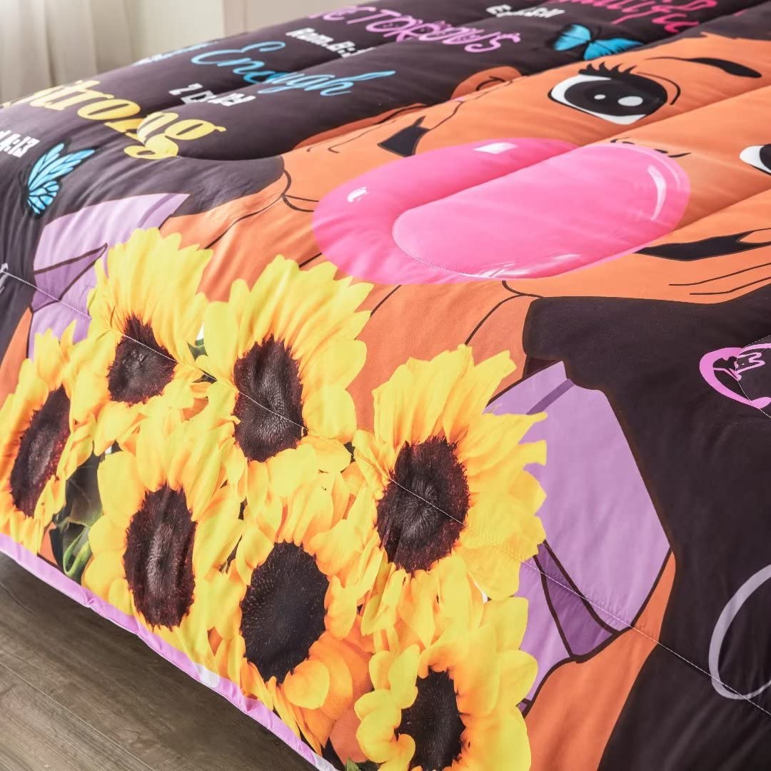 Black Girl Magic Comforter Set Queen Size for Kids & Teens - African American Inspirational Bedding with Motivational Quotes | Perfect for Princess Themed Bedrooms & Teen Room Decor