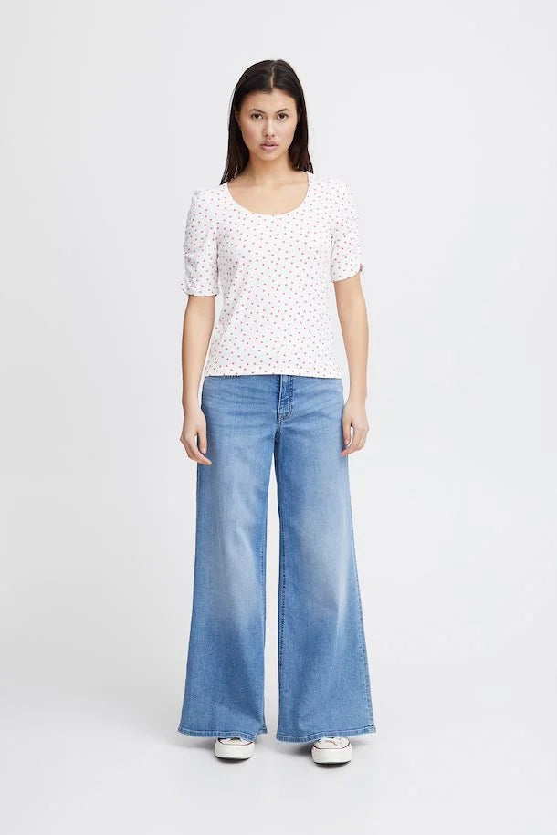 Debby T-Shirt - Cloud Dancer & Heart Print Women's Casual Tee | Perfect for Everyday Wear, Date Nights & Music Festivals