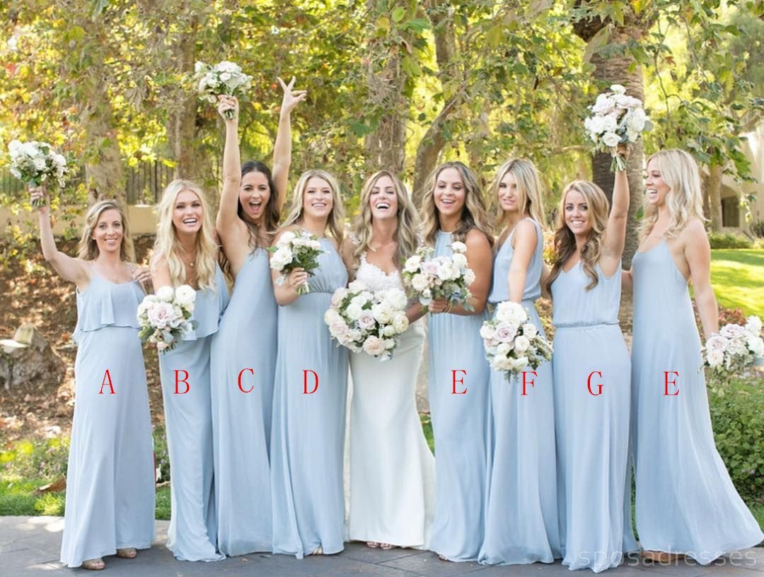 Elegant Mismatched Blue Chiffon Floor-Length Bridesmaid Dresses - WG567 | Perfect for Weddings, Formal Events & Prom Nights