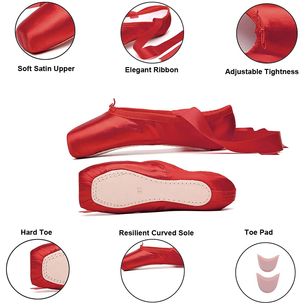 MSMAX Professional Ballet Pointe Shoes for Girls - Satin Dance Flats for Ballet, Jazz & Contemporary - Perfect for Dance Classes, Performances & Recitals