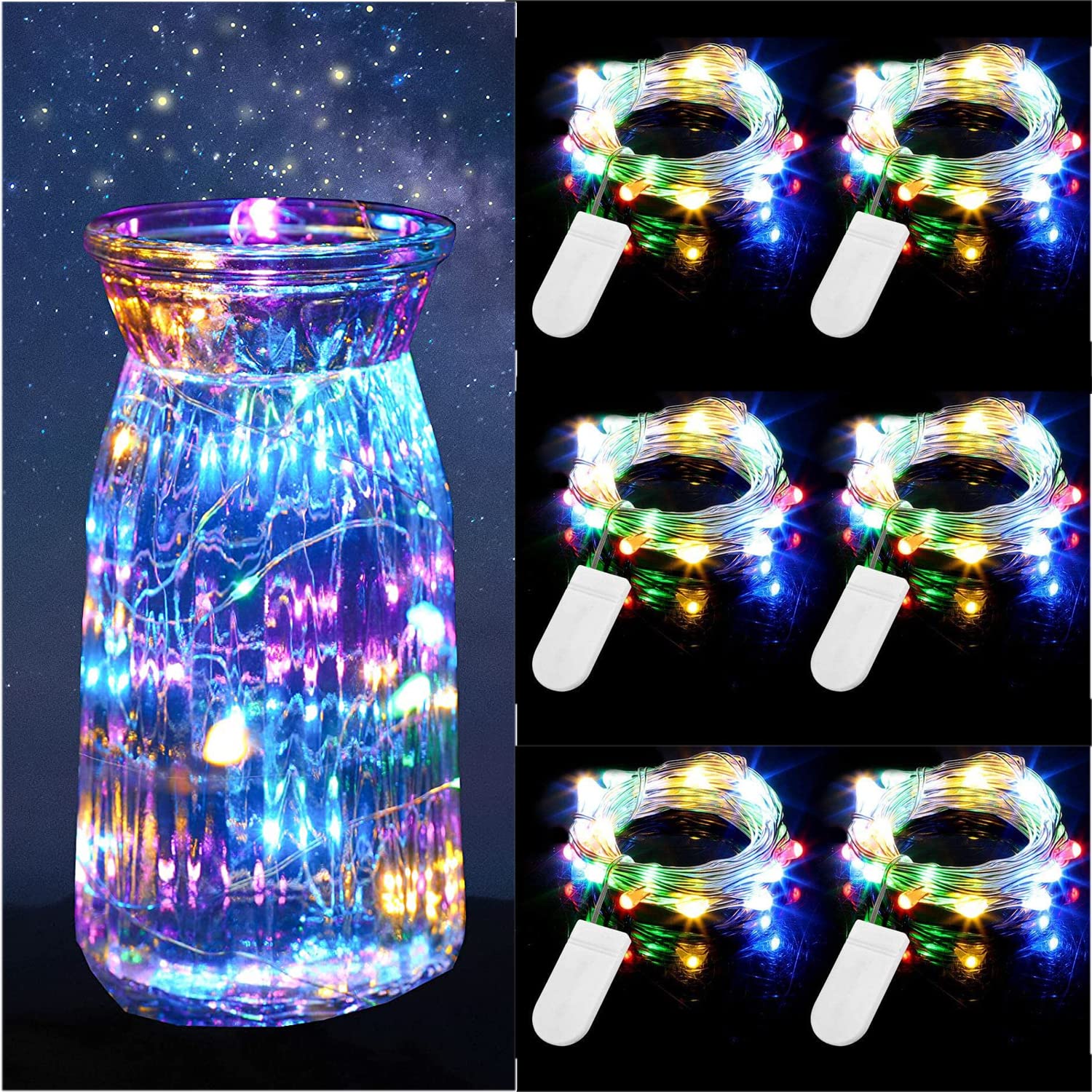 King Ma LED Fairy Lights - 6 Pack 7Ft 20 LED Waterproof Battery Operated String Lights, Color Changing Decorative Lights for Wedding, Party, Bedroom, Patio, Christmas Tree & Outdoor Decor