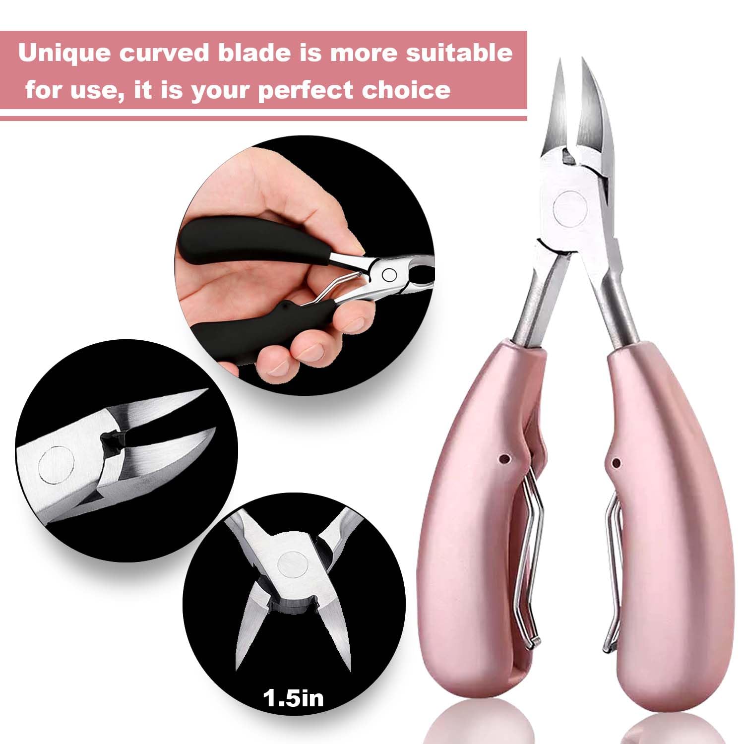 10PCS Professional Toenail Clippers Set for Thick & Ingrown Nails - Stainless Steel Pedicure Tools for Men & Seniors (Pink) - Perfect for Home Pedicure, Nail Care & Ingrown Toenail Treatment