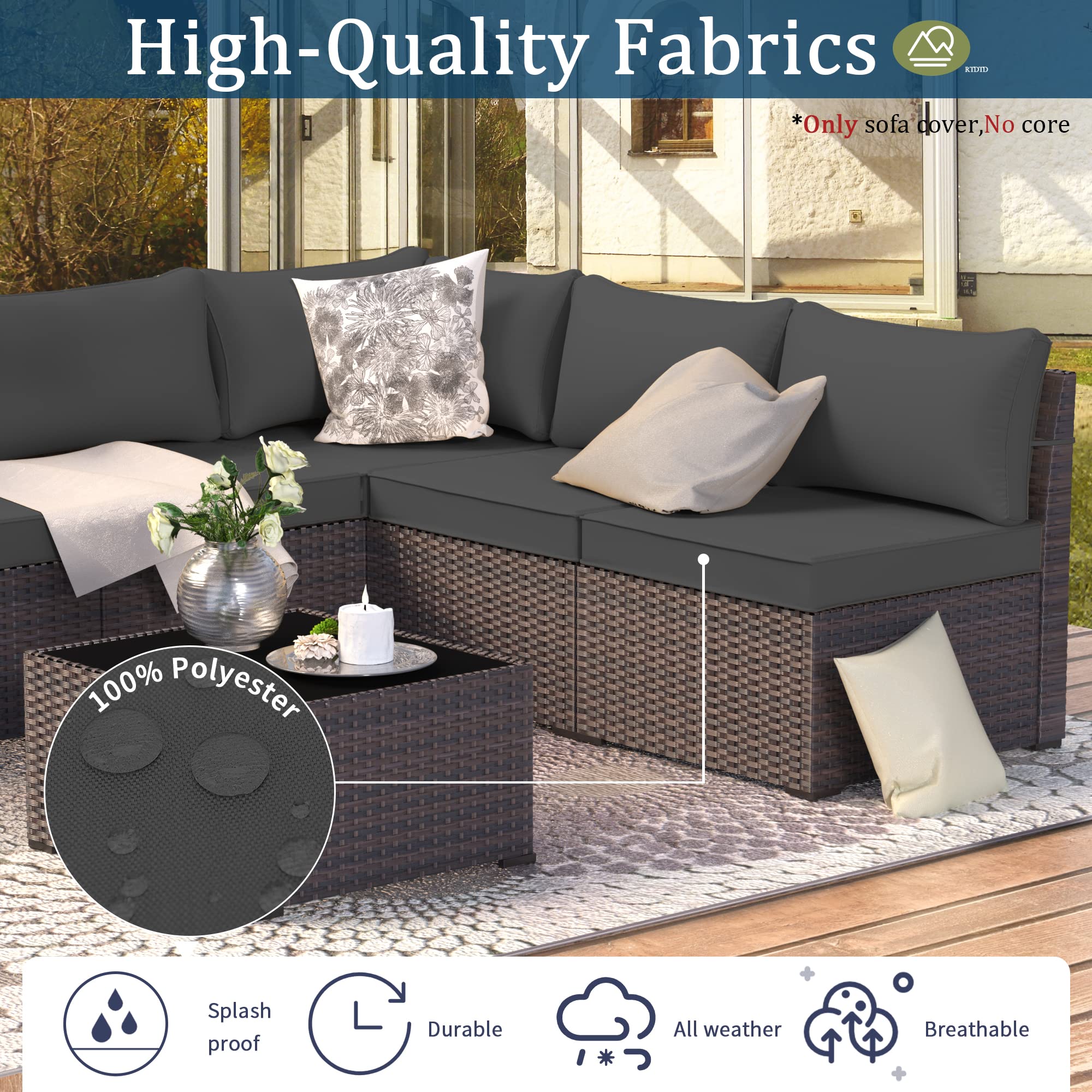 **Outdoor Patio Cushion Cover Replacement Set - 5 Seat Covers & 6 Backrest Pillow Covers, Waterproof & UV-Resistant, Zipper Design for Patio Furniture, Sofa, Couch (Grey) - Perfect for Backyard, Deck, Poolside & Garden**