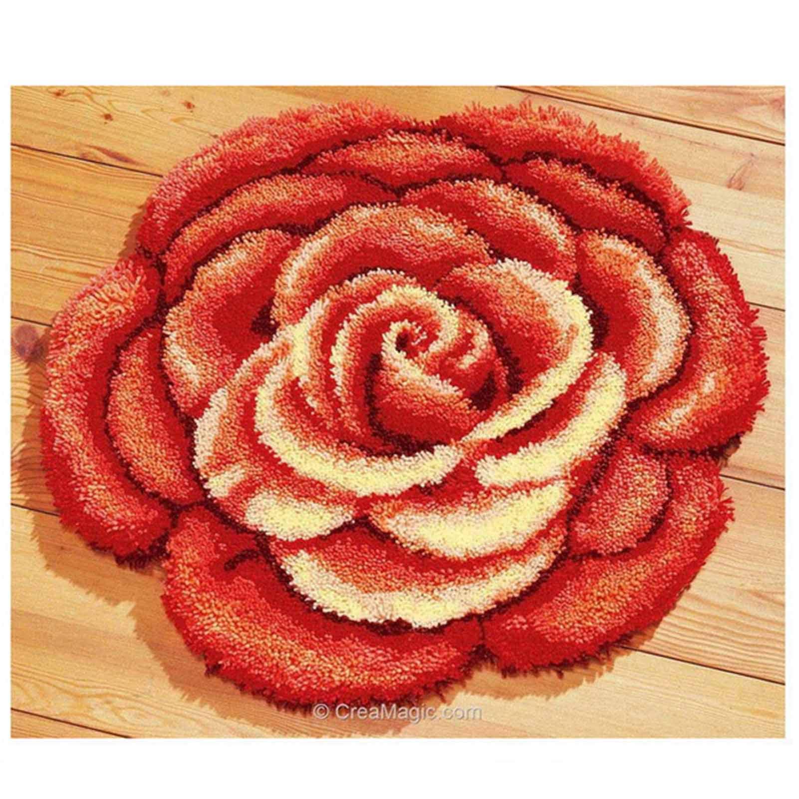 DIY Crochet Carpet Yarn Kit with Needle Thread & Live Hook - Unfinished Wool Mat Embroidery Carpet Making Set (Multiple Styles) for Home Decor, Crafts & DIY Projects