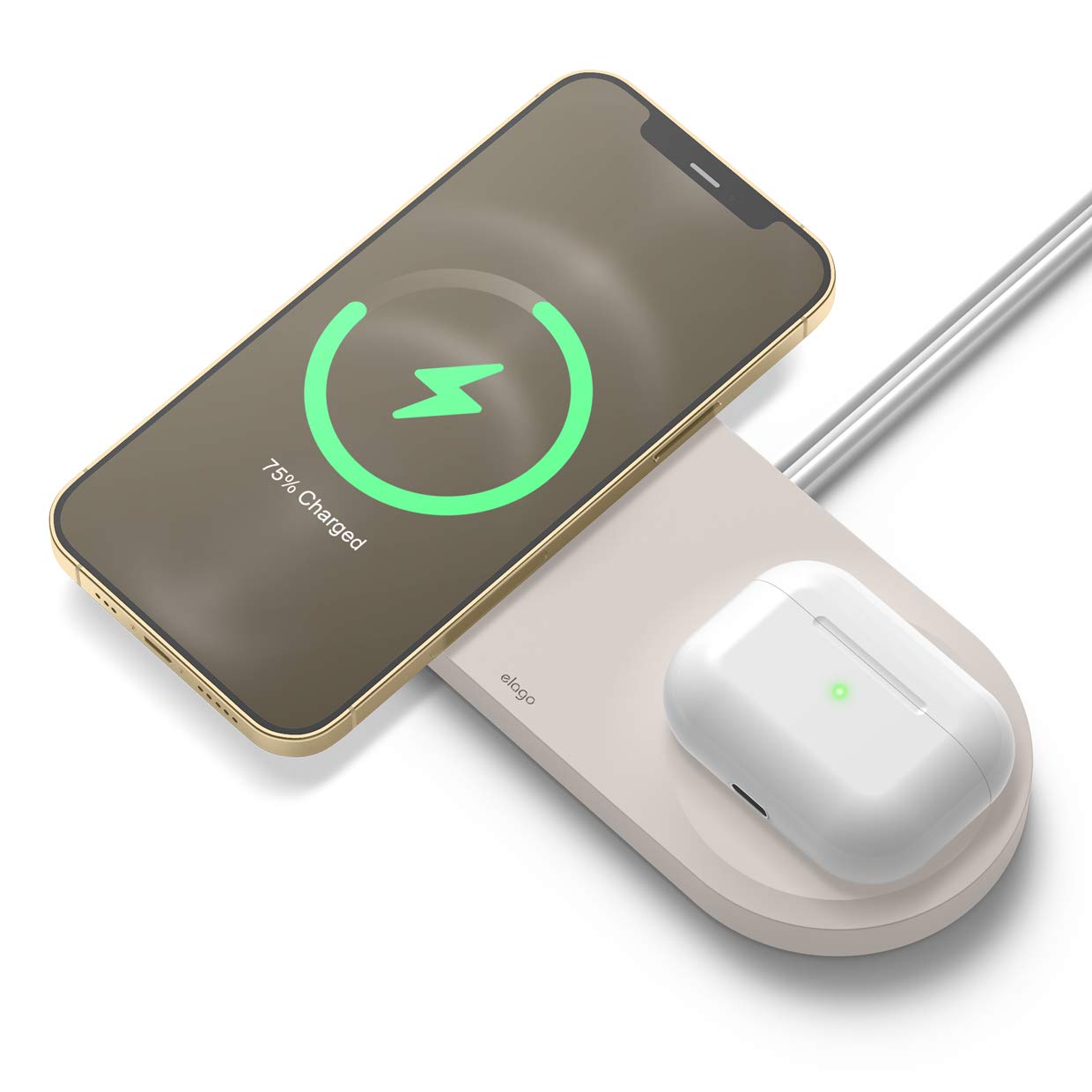elago 2-in-1 Wireless Charger Stand with MagSafe - Fast Charging Station for iPhone 16/15/14/13/12, AirPods Pro/Pro 2 & AirPods 3/4 (Stone) | Perfect for Bedside, Office & Travel | Cable Not Included