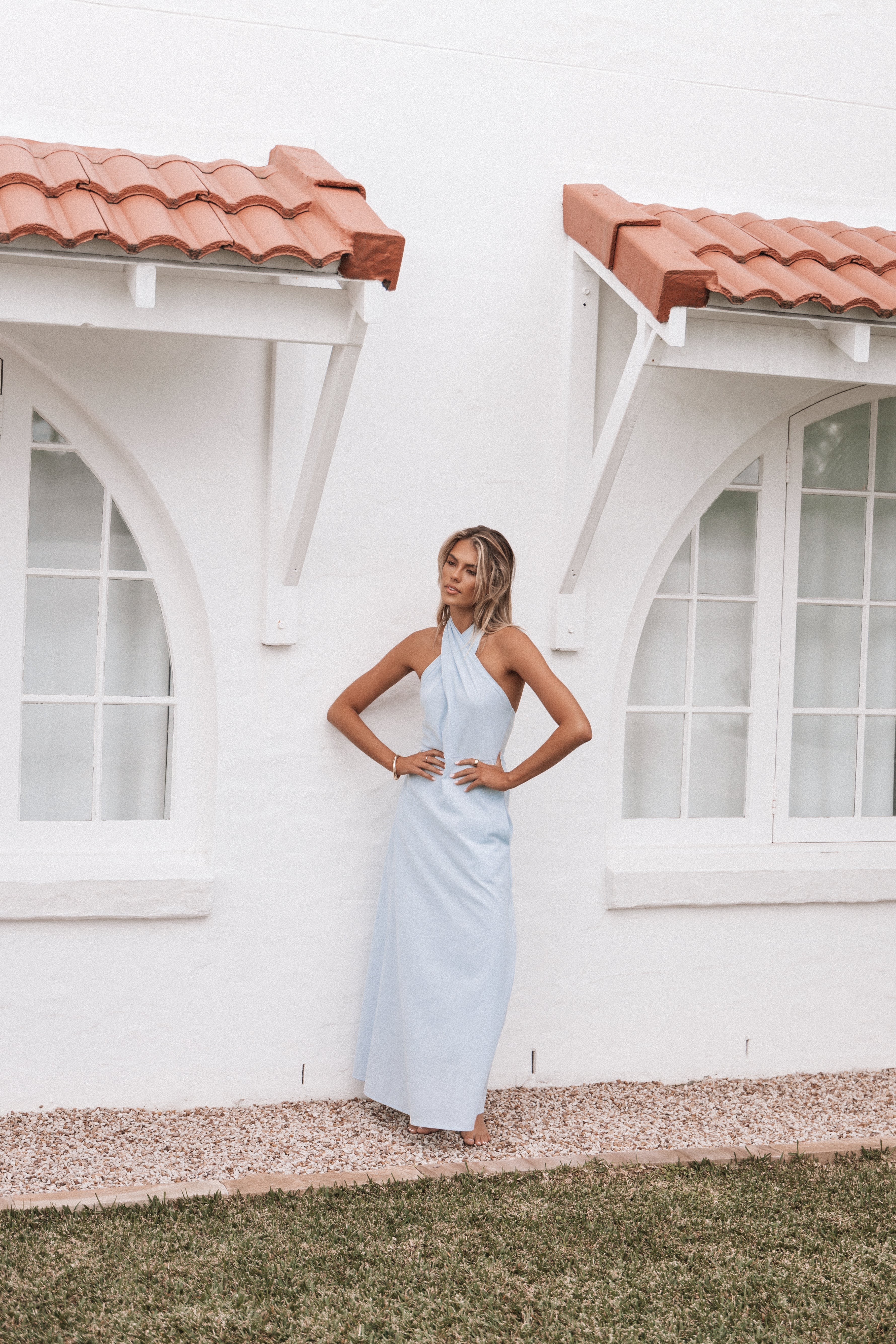 Betsy Halterneck Maxi Dress - Pale Blue Summer Beach Dress for Women | Boho Chic Flowy Long Dress for Vacation, Party & Outdoor Events