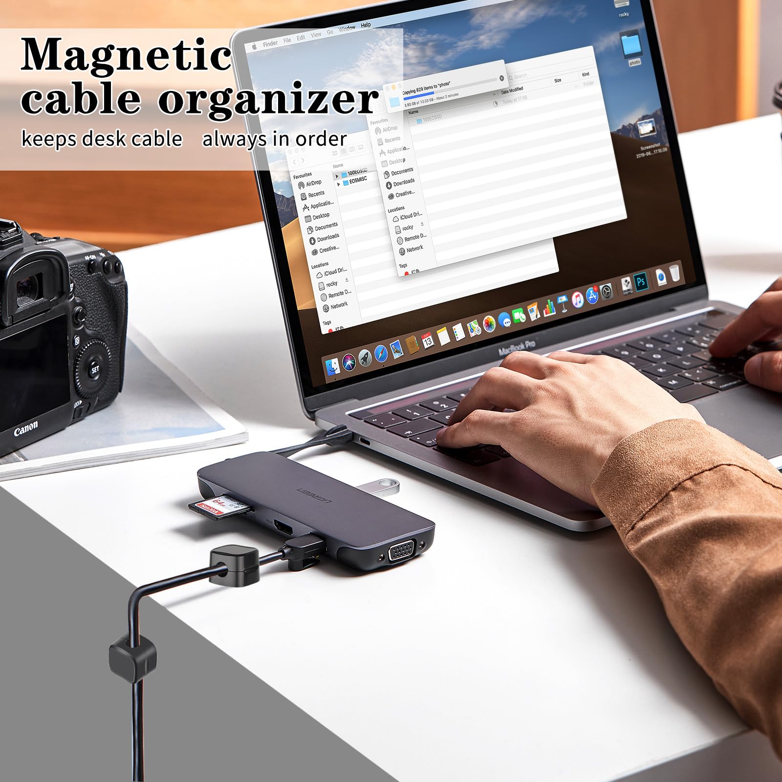 6 Pack Magnetic Cable Clips - Under Desk Cord Organizer, Adhesive Wire Management for Home, Office, Car & Nightstand - Black (Perfect for Desk, Wall & Vehicle Use)