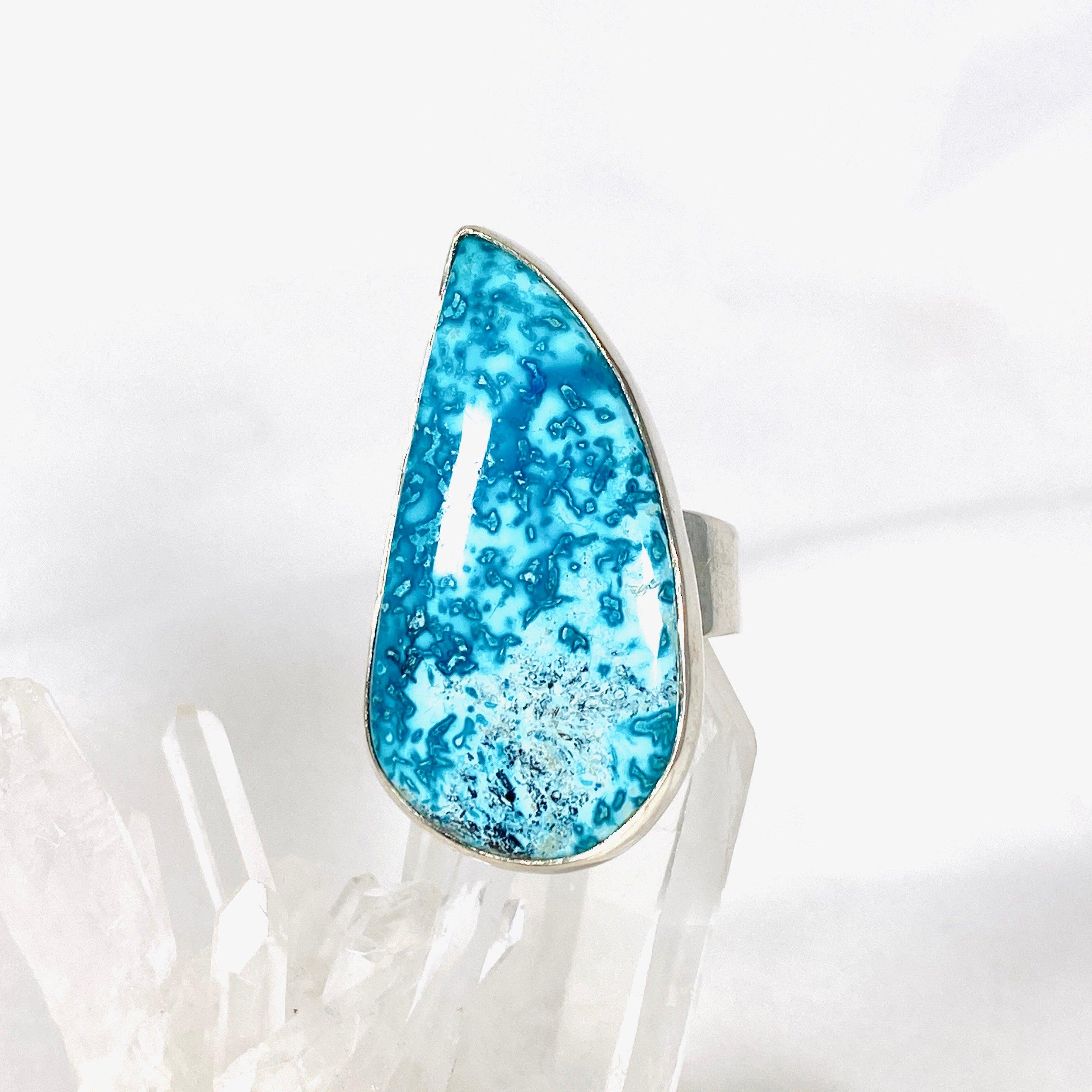 Shattuckite Teardrop Ring - Size 9 Blue Gemstone Jewelry KRGJ2512 for Women's Fashion & Boho Style