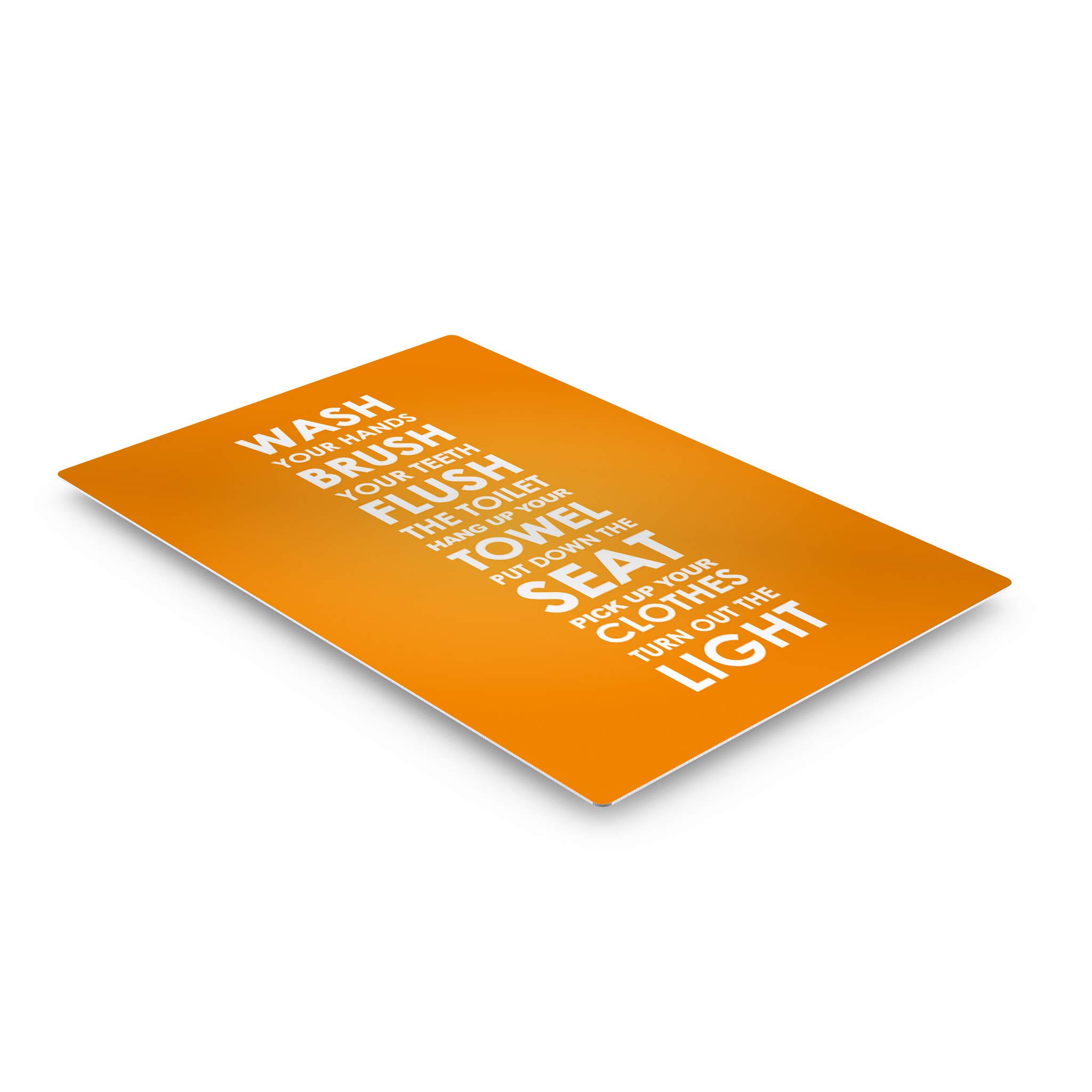 Smile Art Design Orange WASH Typography Metal Print - Funny Bathroom Sign for Kids, Bathroom Wall Decor & Home Art - Ready to Hang, Made in USA (24x16) - Perfect for Kids' Bathrooms, Playrooms & Nursery Decor