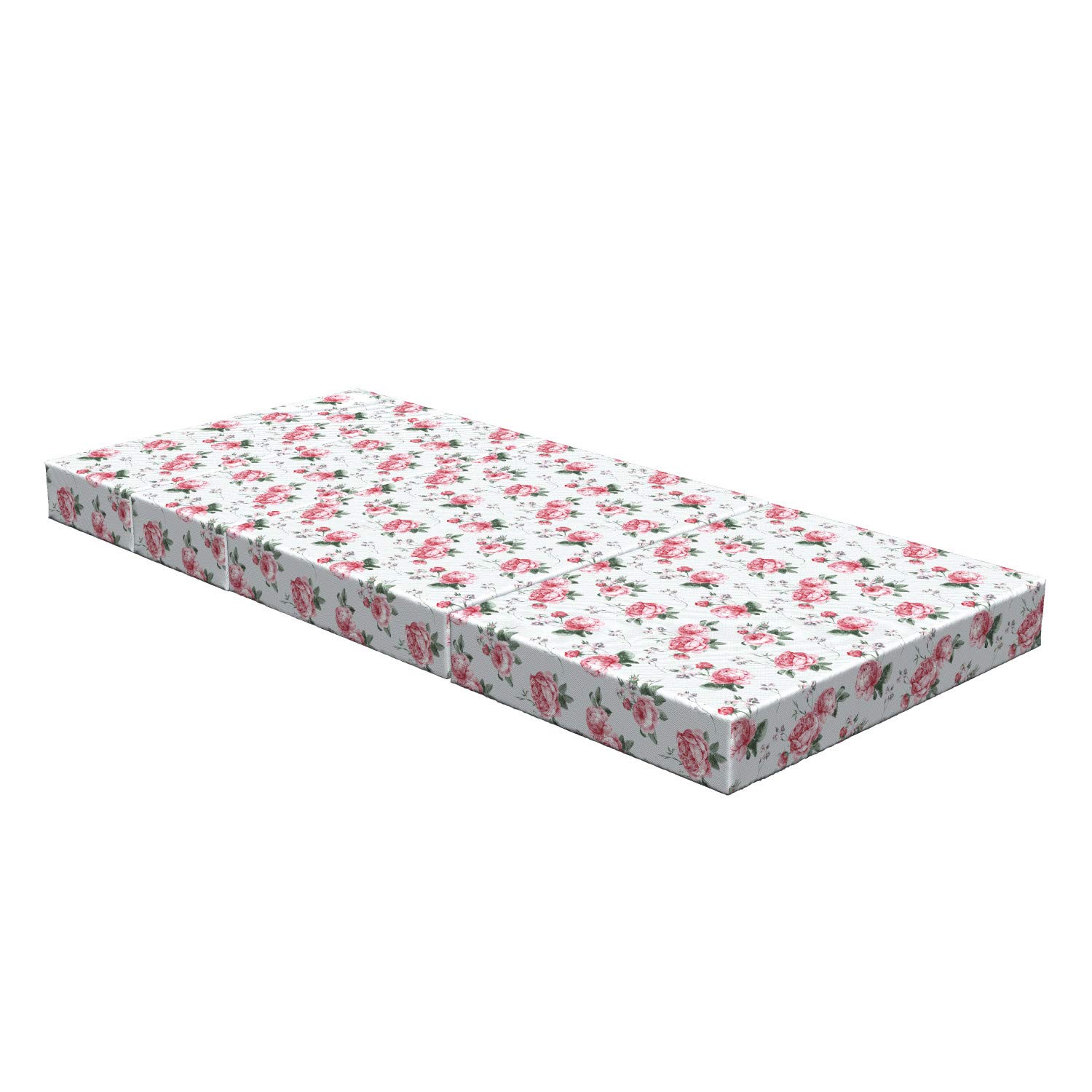 Ambesonne Rose Foldable Mattress - Pink Blossom English Floral Design, 74.8