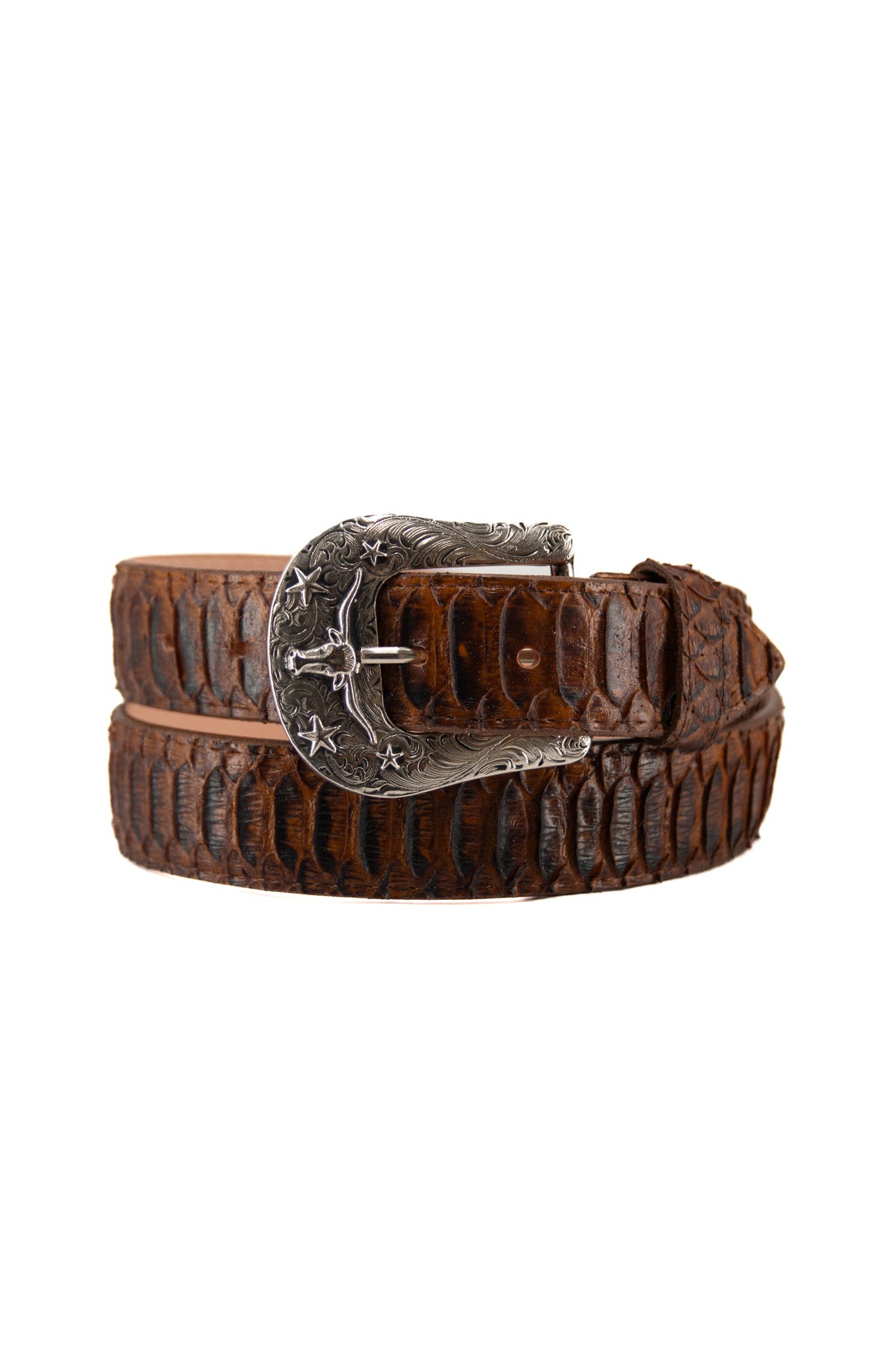 Python Longhorn X Buckle Cowboy Belt - Genuine Leather Western Belt for Men - Perfect for Rodeo, Country Music Festivals & Western Fashion Outfits