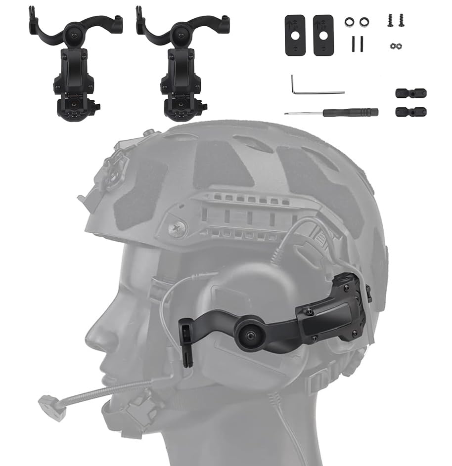 Tactical Headset Rail Mount - Free-Angle M-Lok Helmet Adapter for ACH & Fast Helmets, Black | Perfect for Military, Airsoft & Shooting Range Use