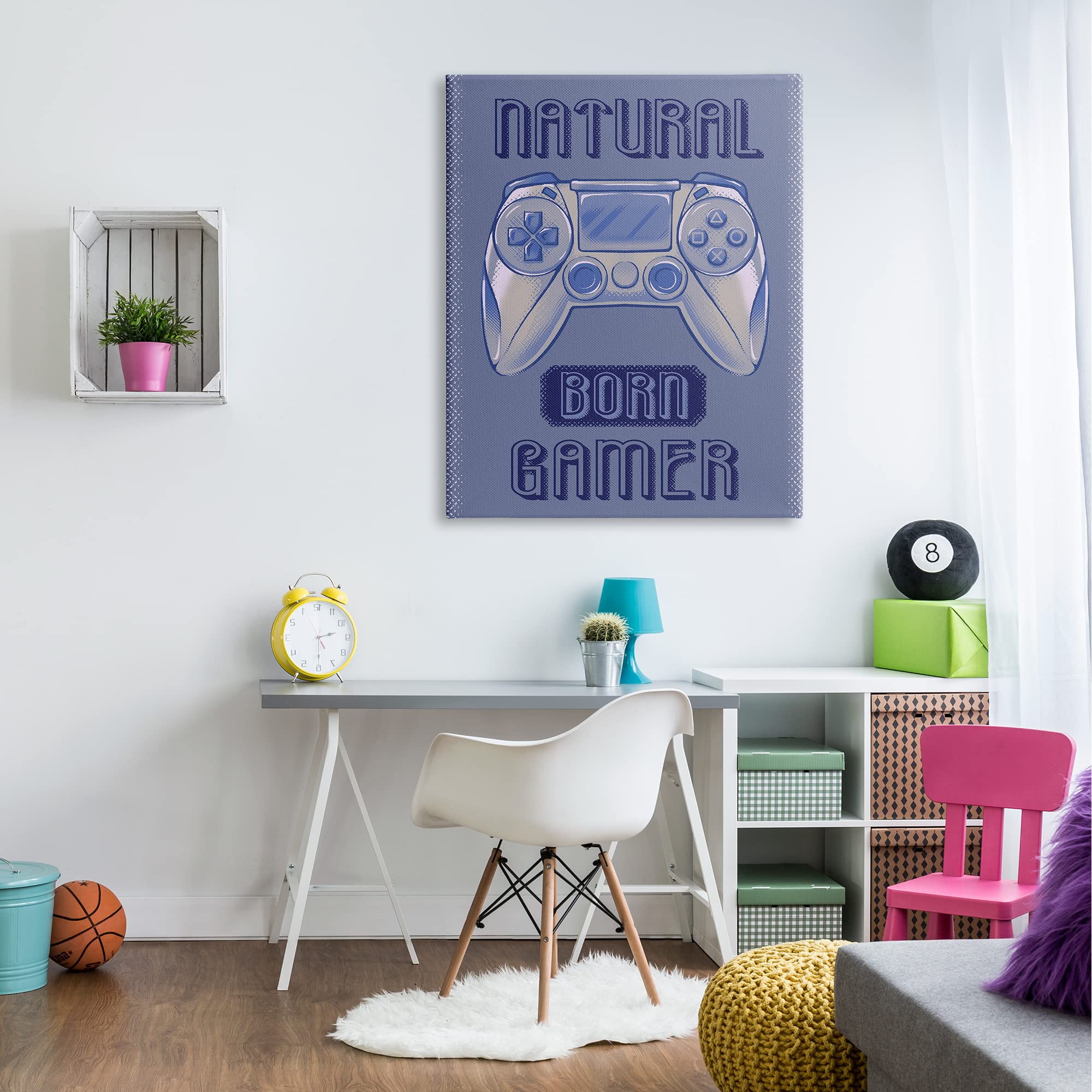 Stupell Industries Natural Born Gamer Blue Gaming Controller Wall Art - Modern Text Design by Ziwei Li - Perfect for Game Room Decor & Gamer Gifts