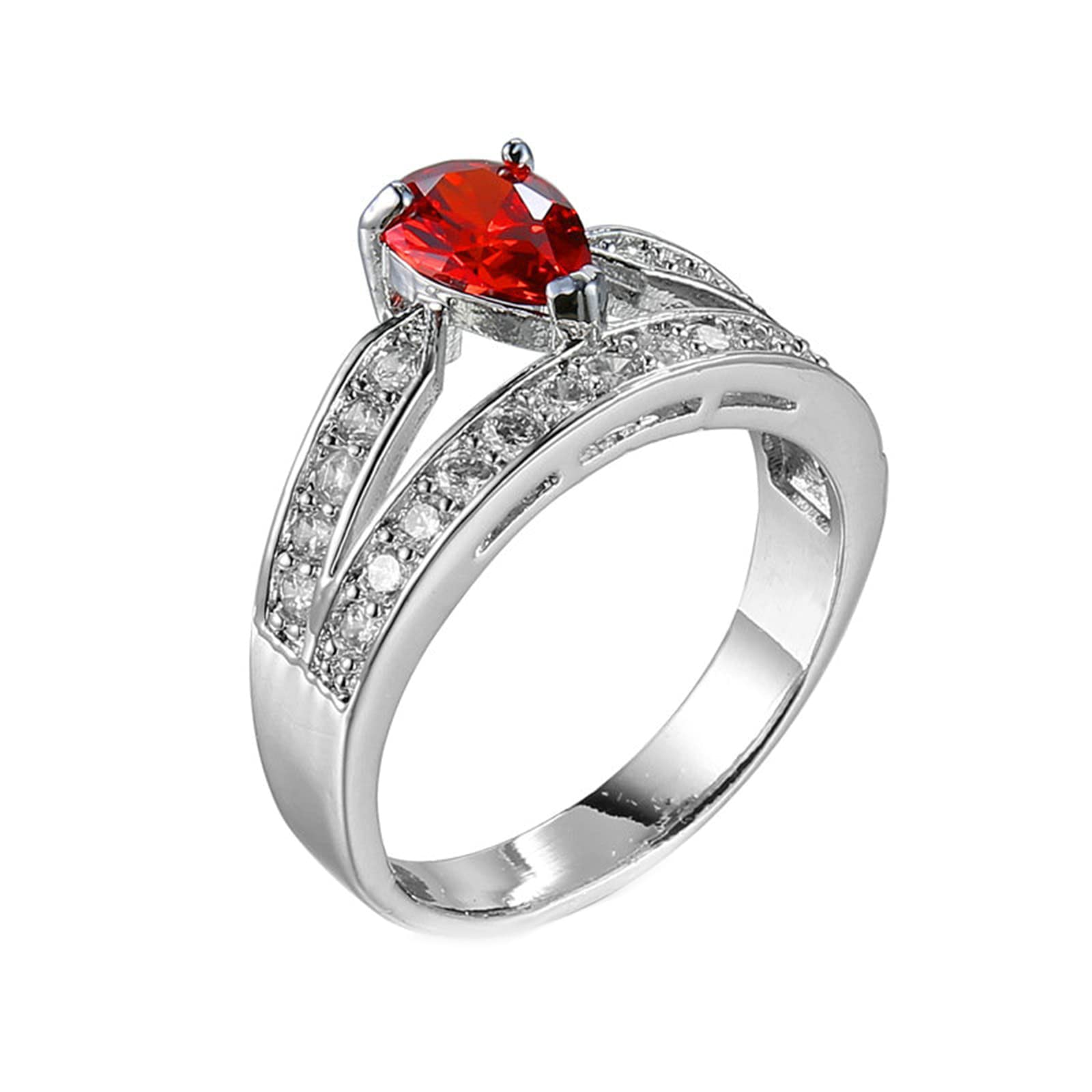 Vintage Silver Engagement Rings for Women - Red Pear Cubic Zirconia Crown Wedding Band Set, Elegant Bridal Jewelry for Proposal, Anniversary & Special Occasions