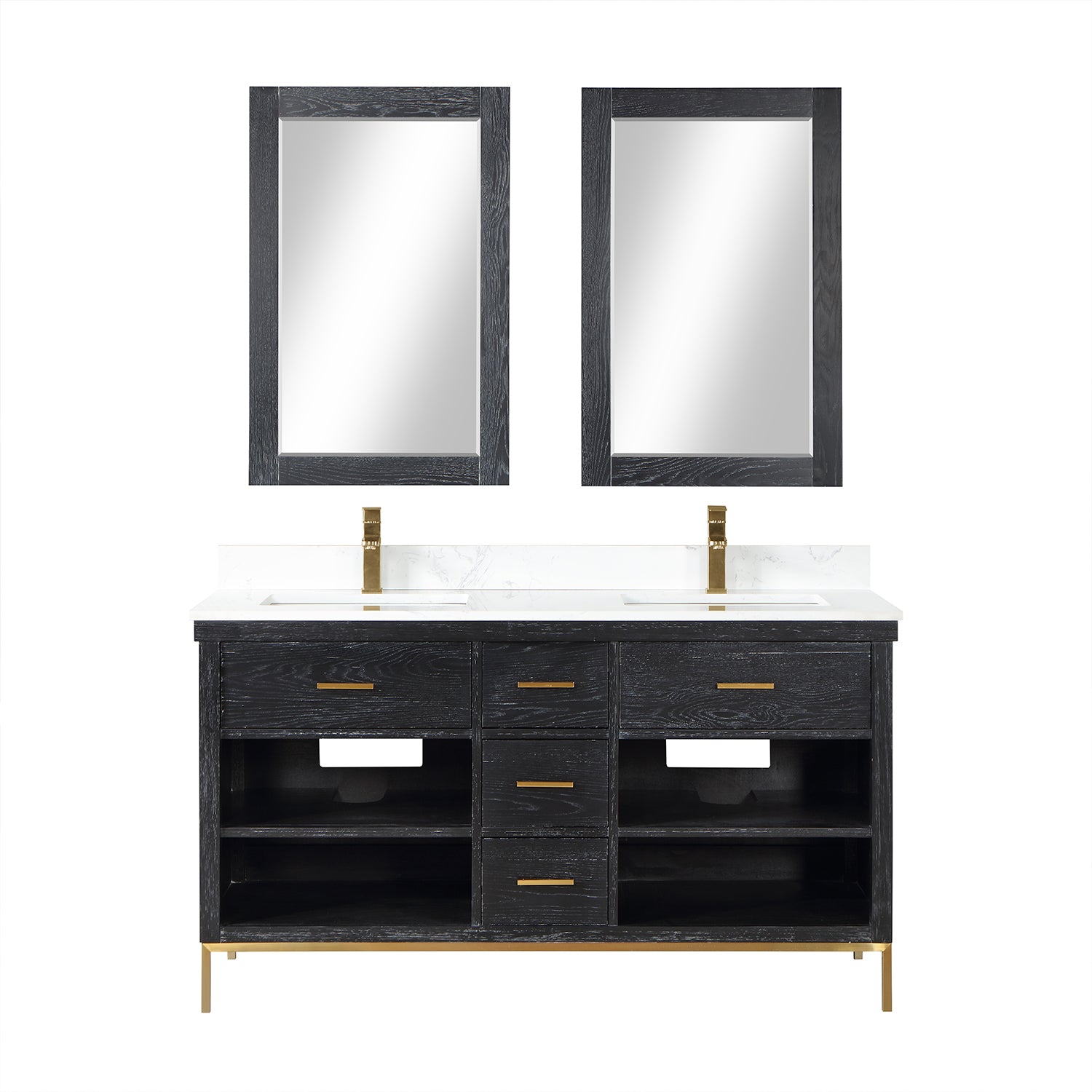 Kesia 60 Inch Double Sink Bathroom Vanity Set with Aosta White Composite Stone Countertop - Modern Bathroom Storage for Master Bath & Guest Bathroom