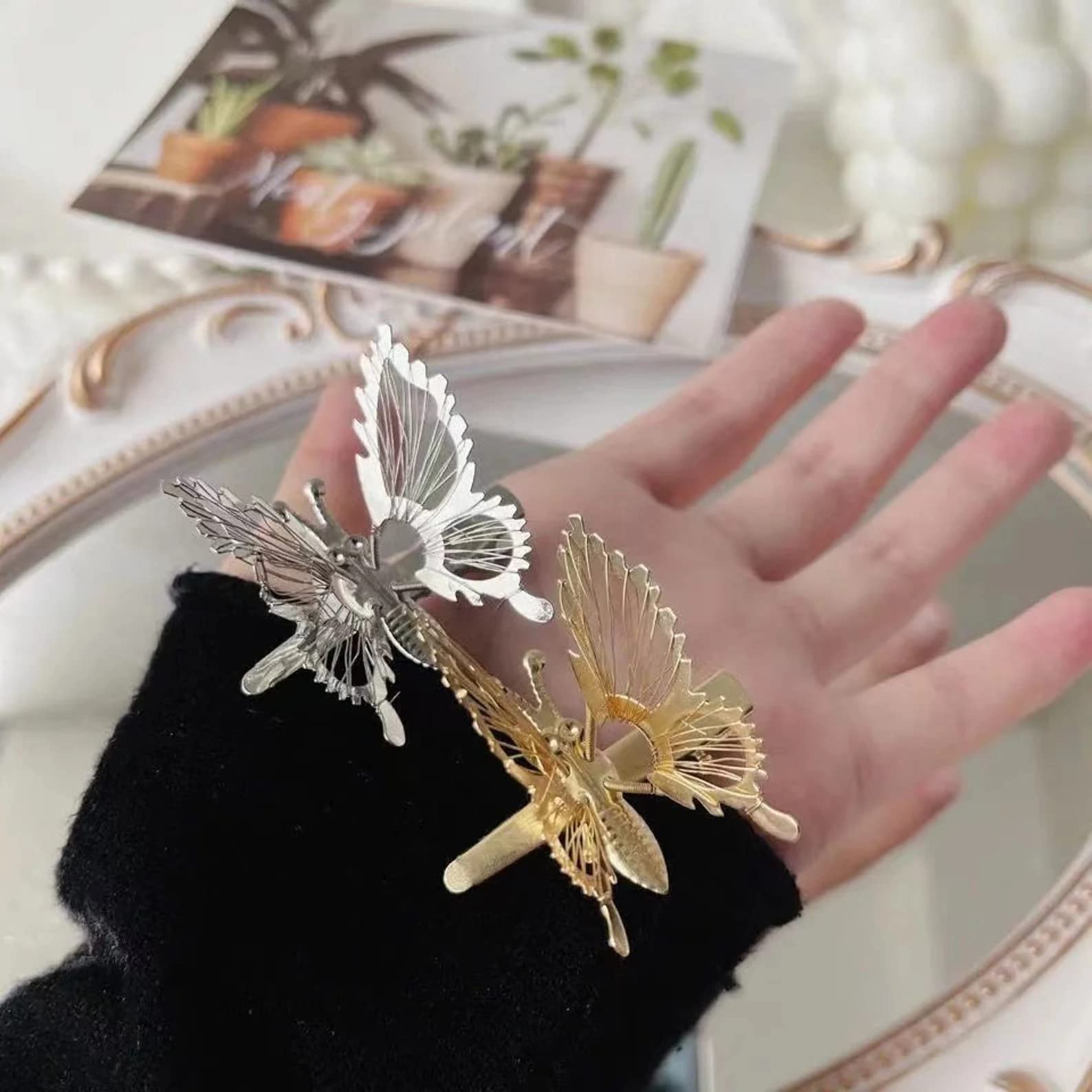 3D Butterfly Hair Clips for Women - 3 Pack Metal Moving Butterfly Hair Barrettes, Hair Clamps & Pins - Golden & Silver Hair Styling Accessories for Girls & Women - Perfect for Weddings, Parties & Everyday Wear