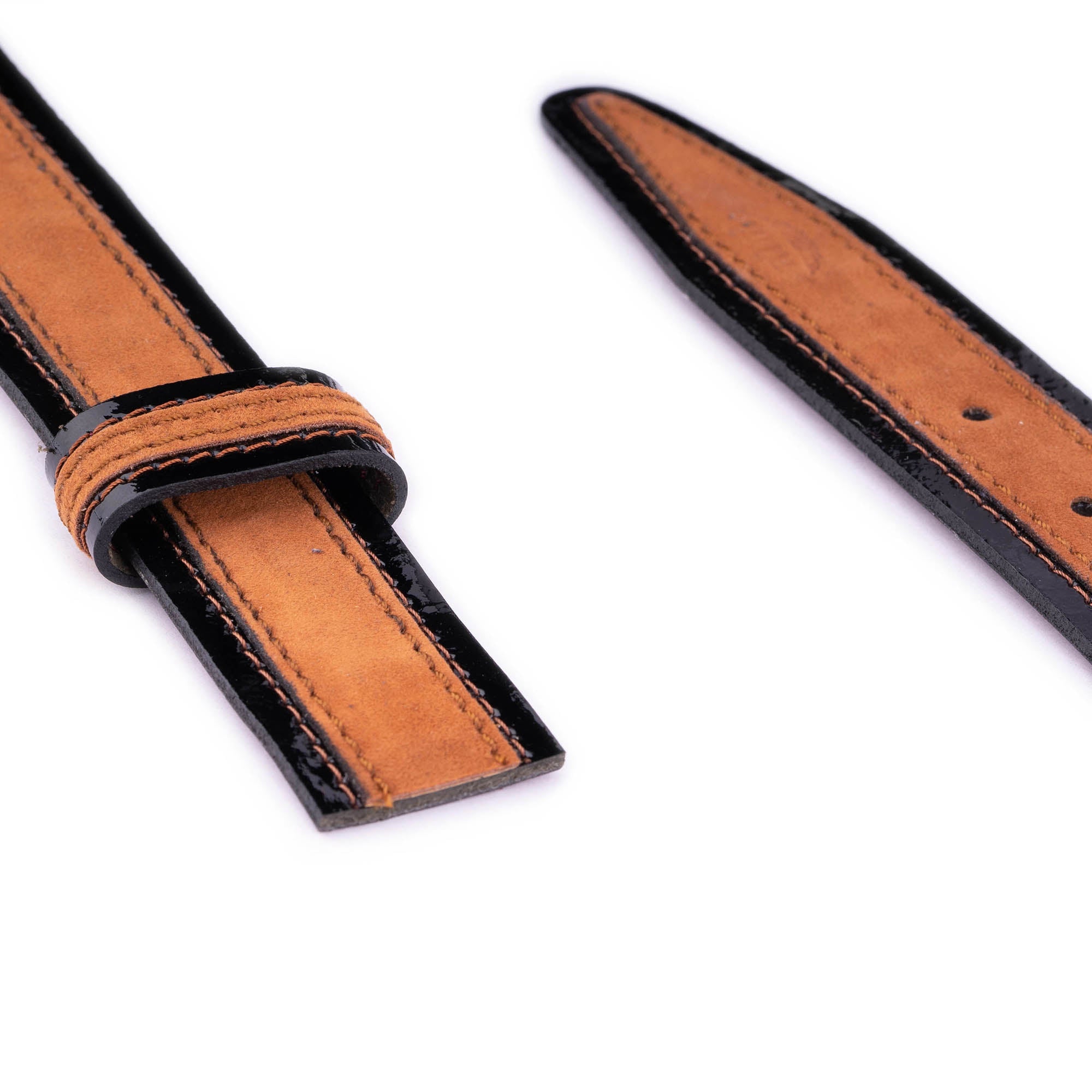 Premium Beige Suede 3.5 cm Luxury Leather Belt for Dunhill Buckles - Black Patent Finish - Perfect for Business Attire & Formal Occasions