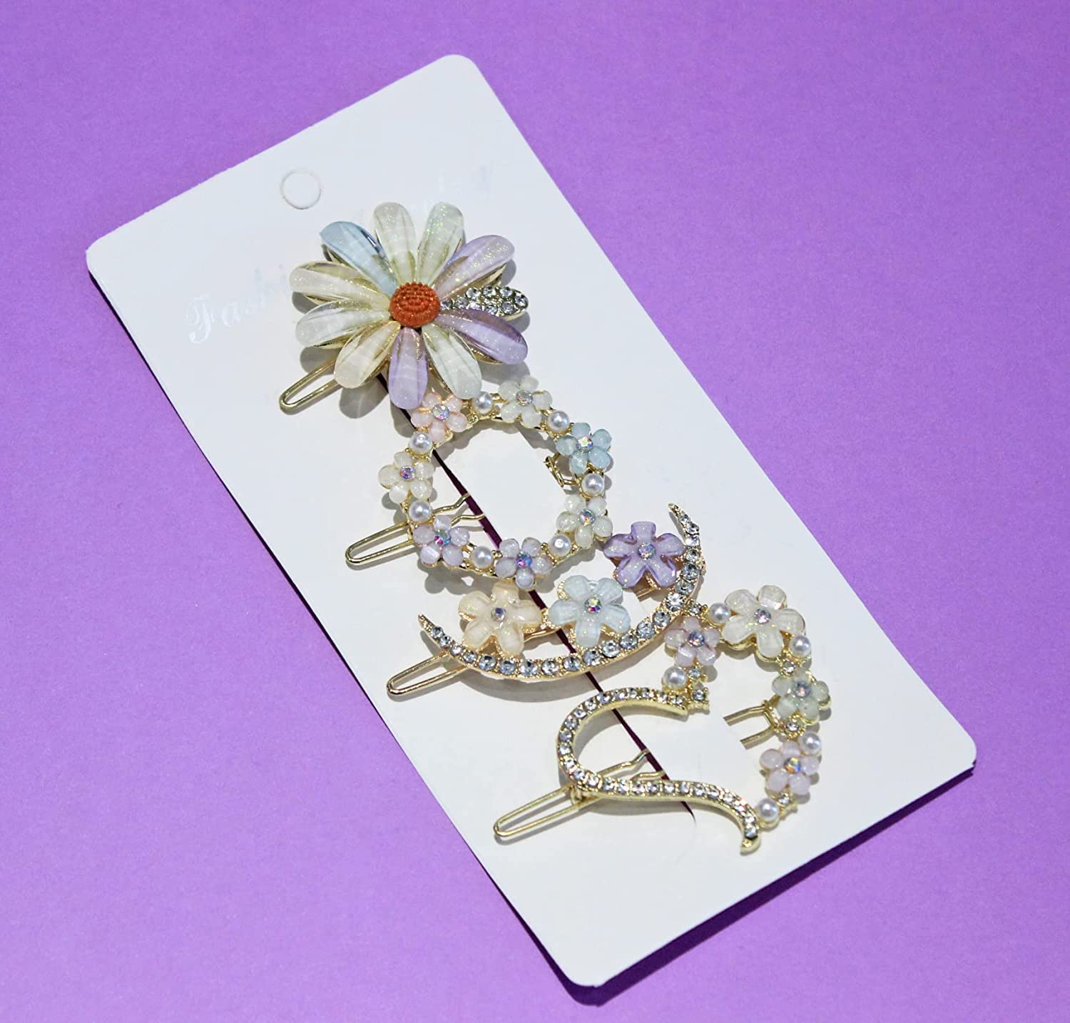 LIVECOOL Floral Crystal Hair Clips for Women - Elegant Hairpins, Barrettes & Bobby Pins Set of 4 | Shiny Rhinestone Hair Accessories for Girls & Ladies | Perfect for Weddings, Parties & Daily Styling