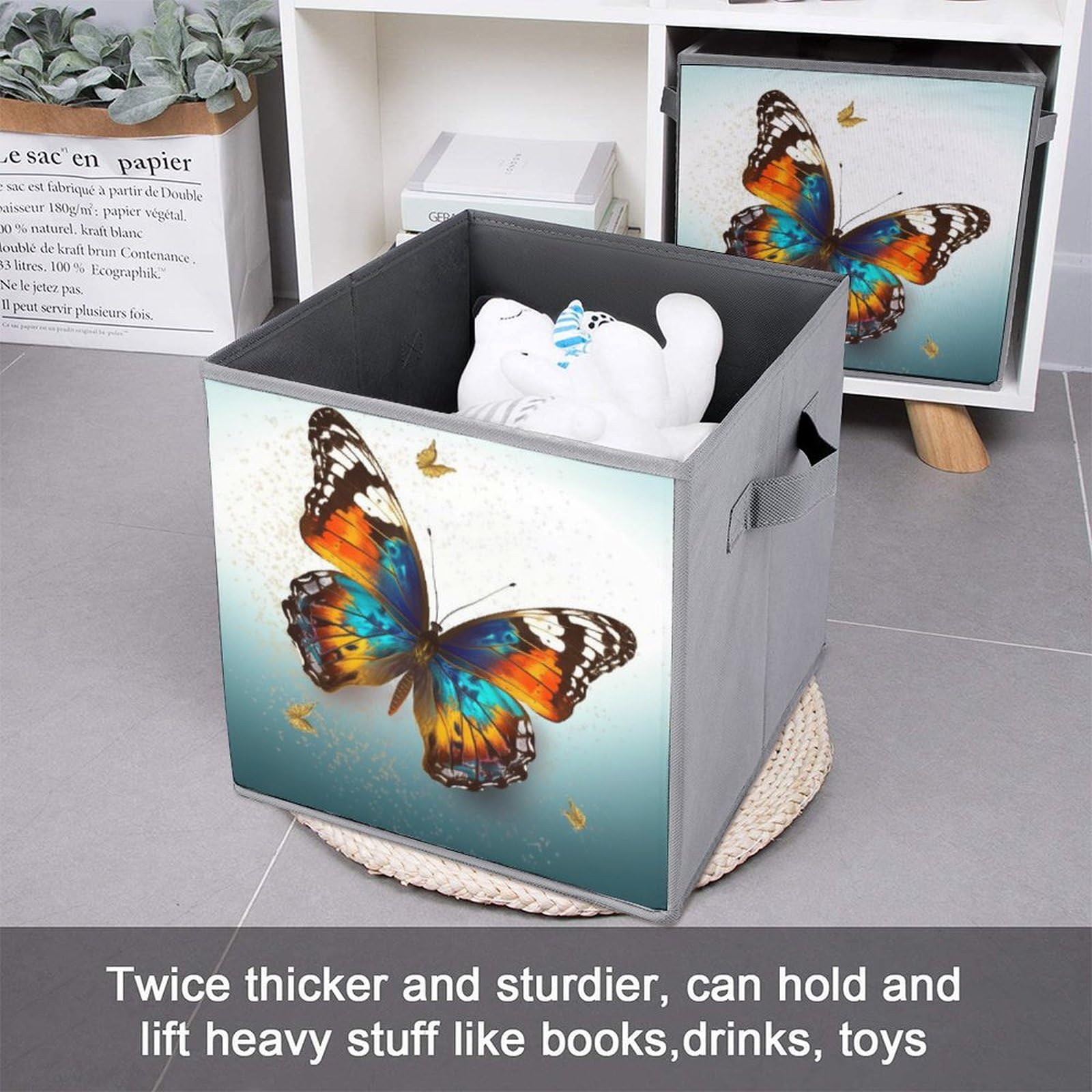 6-Pack Collapsible Butterfly Storage Bins with Handles - Large Fabric Storage Baskets for Closet, Bedroom & Home Organization - Perfect for Clothes, Toys, Blankets & Household Items Storage