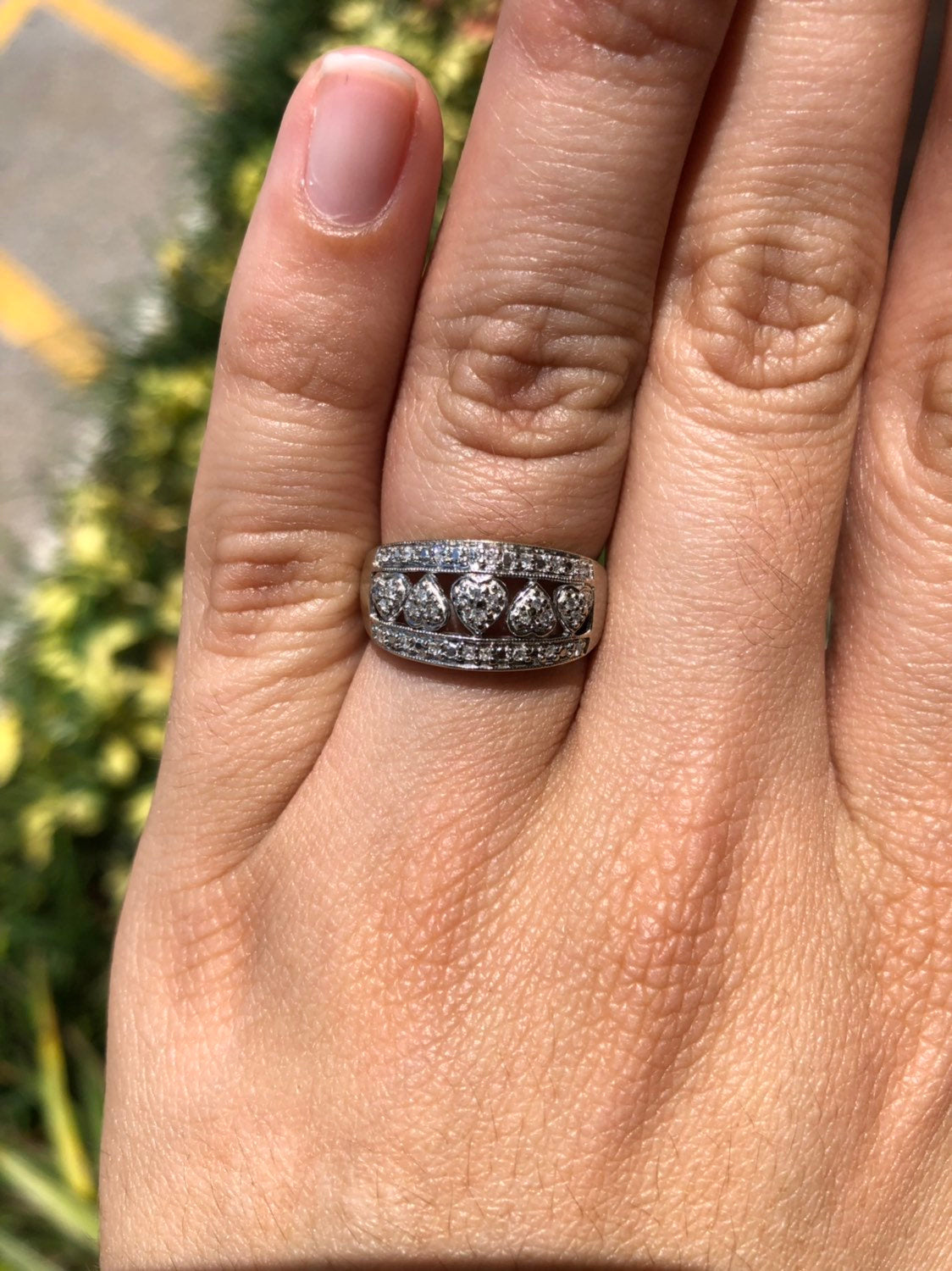 14K White Gold Diamond Heart Wide Wedding Band for Women - Elegant Bridal Ring for Engagement, Anniversary & Special Occasions